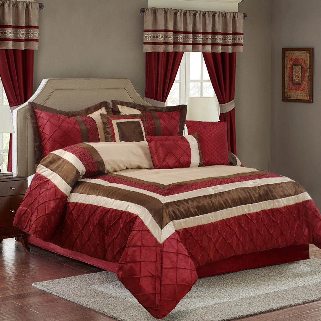 7 Piece Hypoallergenic Fade Resistant Patchwork Diamond Pintuck Bed In A Bag Comforter Set-MYA