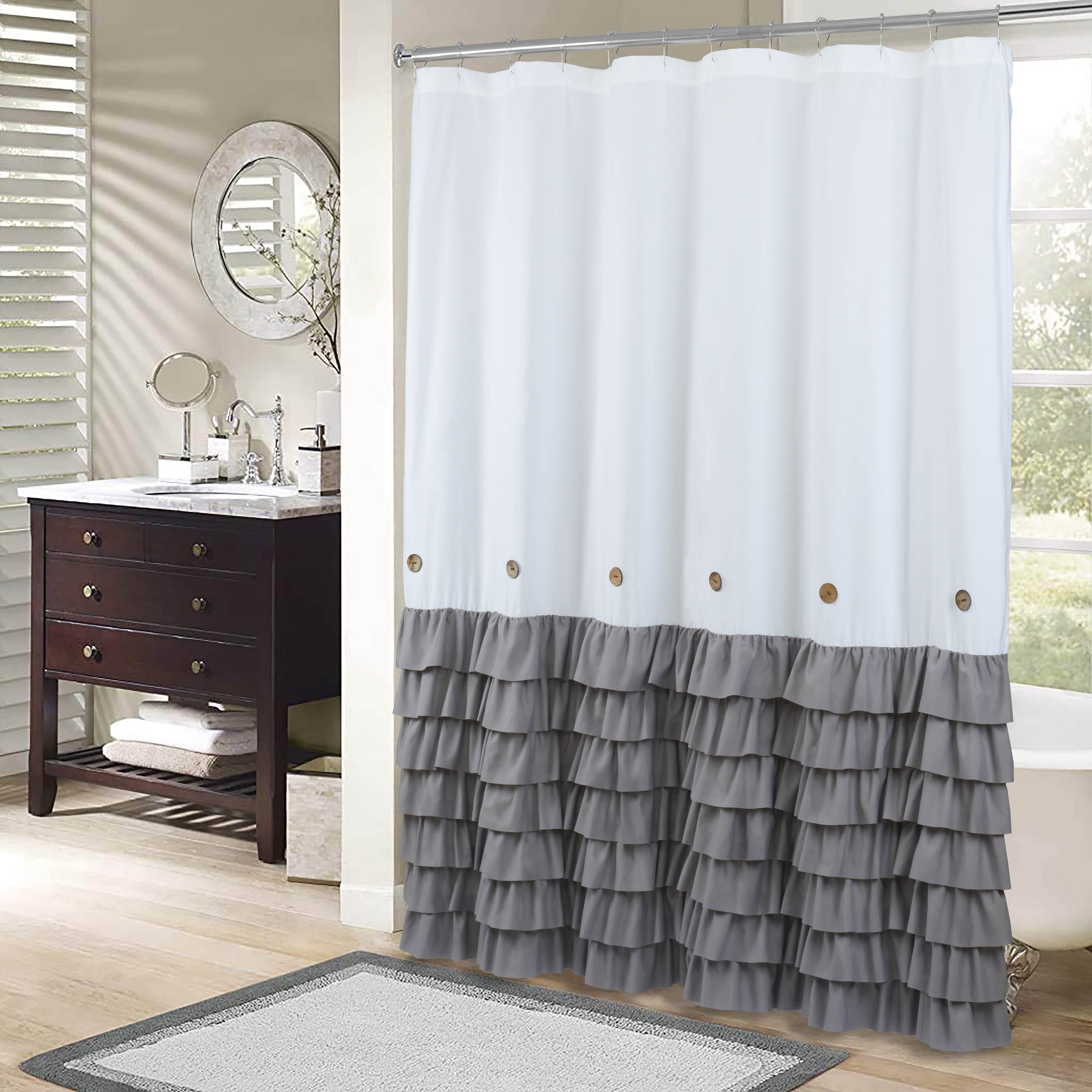 HIG Farmhouse Shower Curtain with PEVA Liner Bathroom Curtain with Buttons Decor, 72"x72"