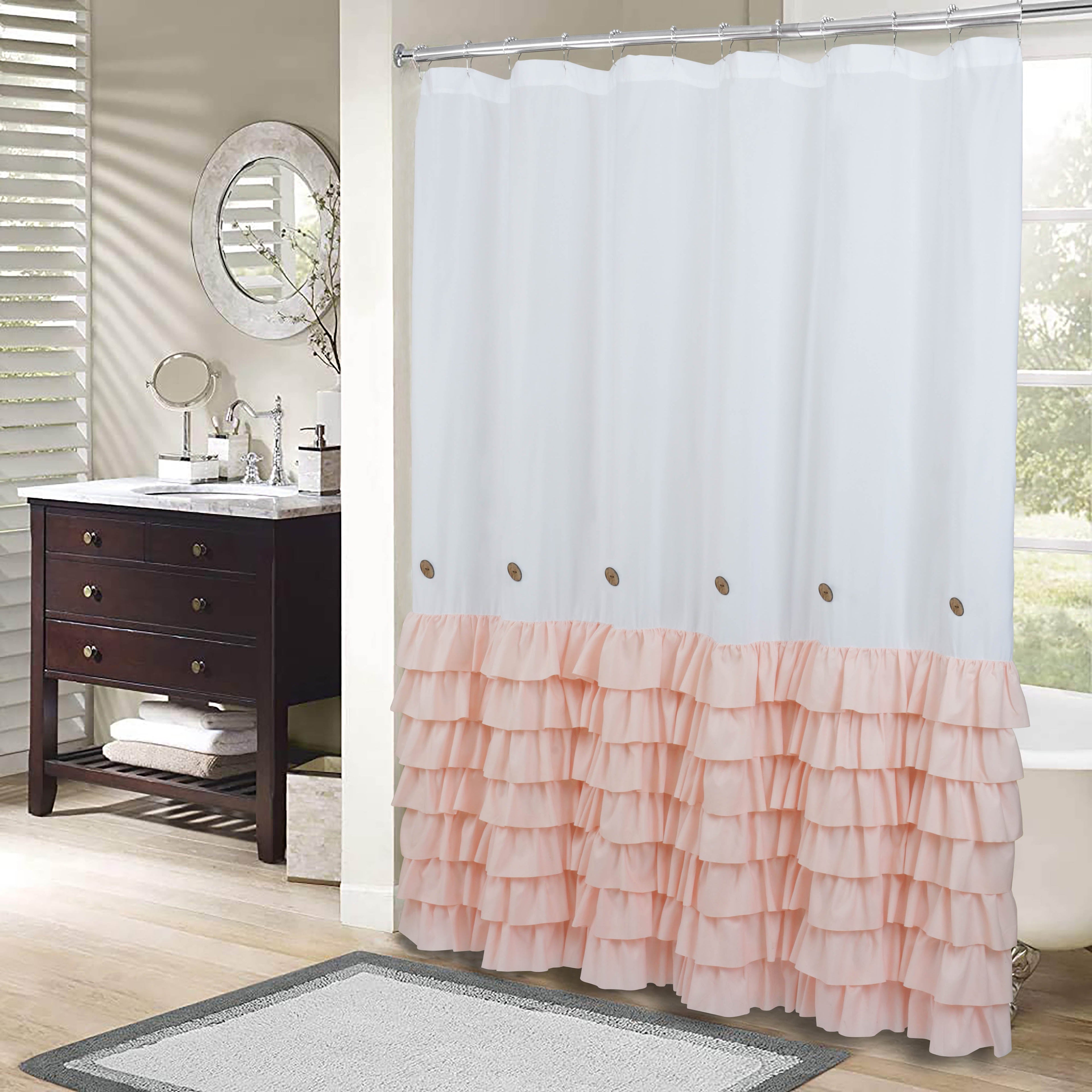 HIG Farmhouse Shower Curtain with PEVA Liner Bathroom Curtain with Buttons Decor, 72"x72"