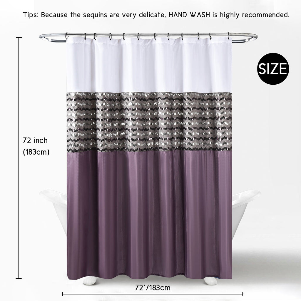 Modern Glitter Shower Curtain - Shimmer Sequin Design for Bathroom, Chic Stunning Bath Curtain with Color Block Design, 72" x 72"