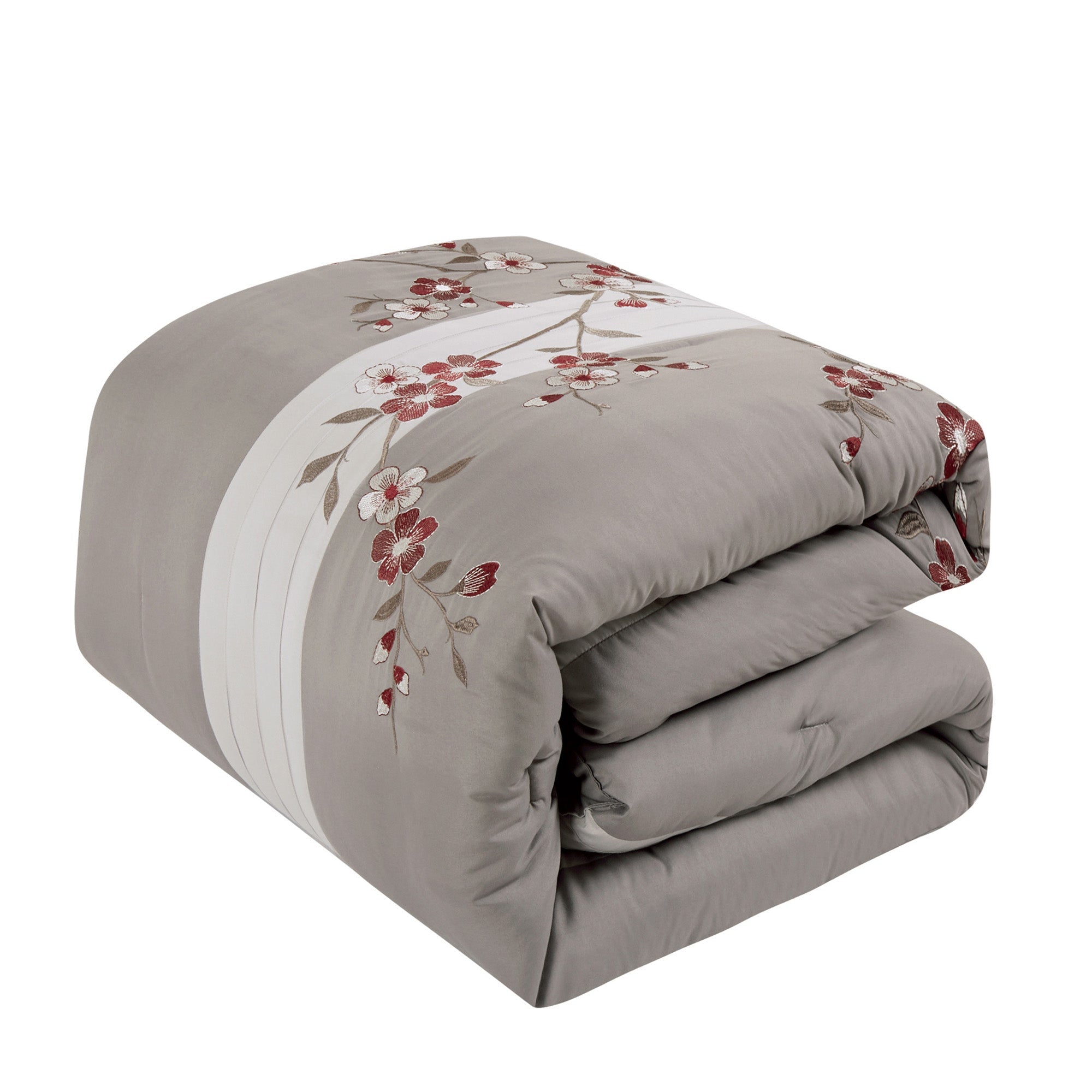 7 Piece Luxurious Plum Blossom Embroidered Comforters Bed in a Bag Queen King Bedding Set