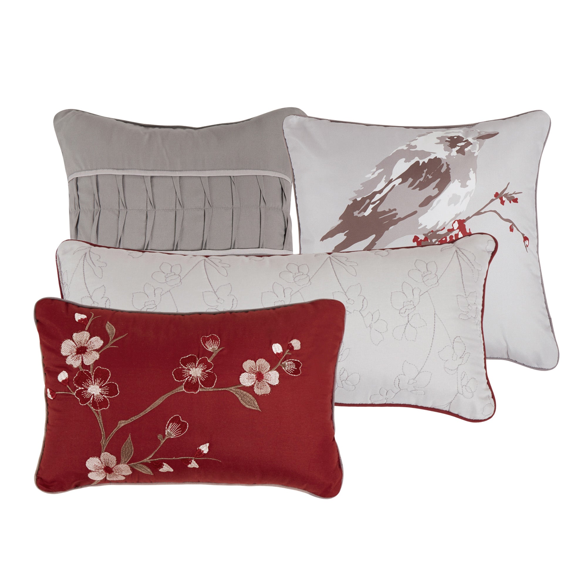7 Piece Luxurious Plum Blossom Embroidered Comforters Bed in a Bag Queen King Bedding Set