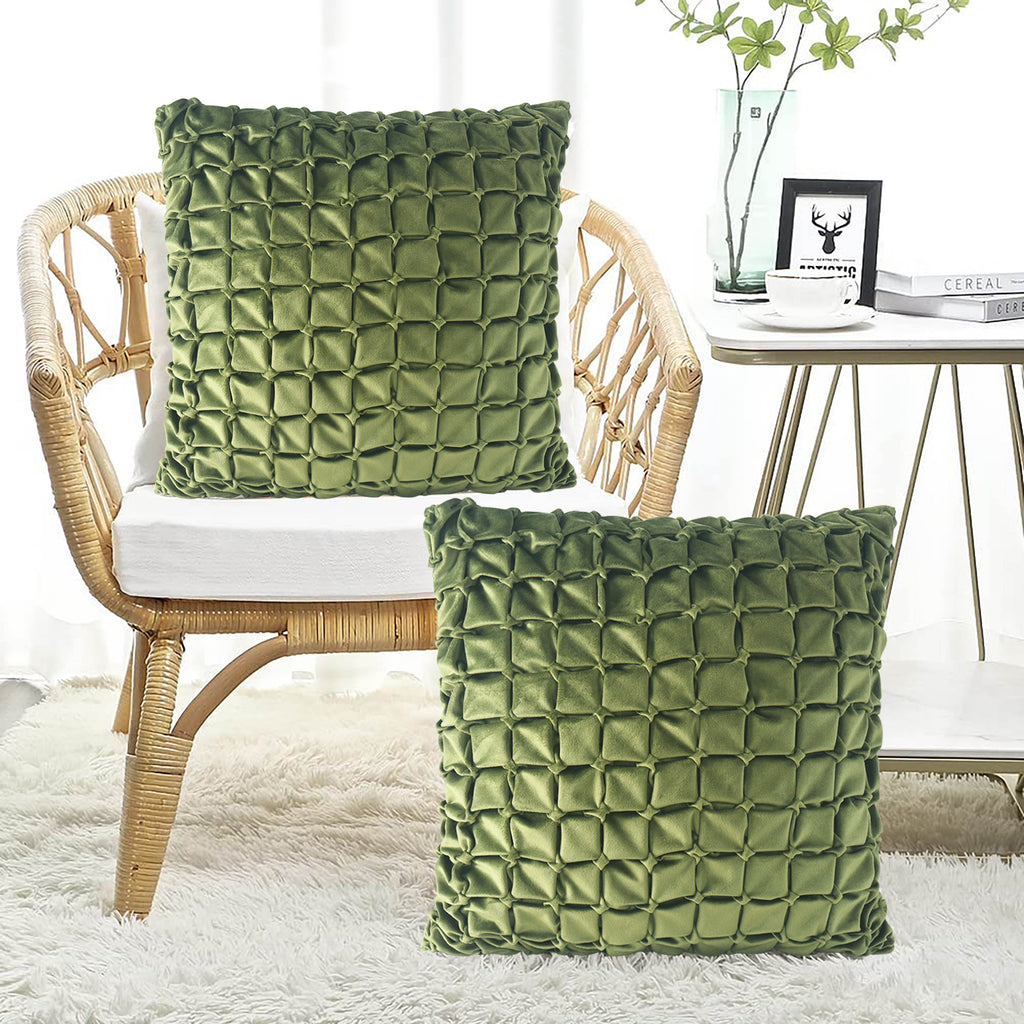 HIG 2PCS 20"x20" Modern Velvet Pillow Covers with Handmade Pleats