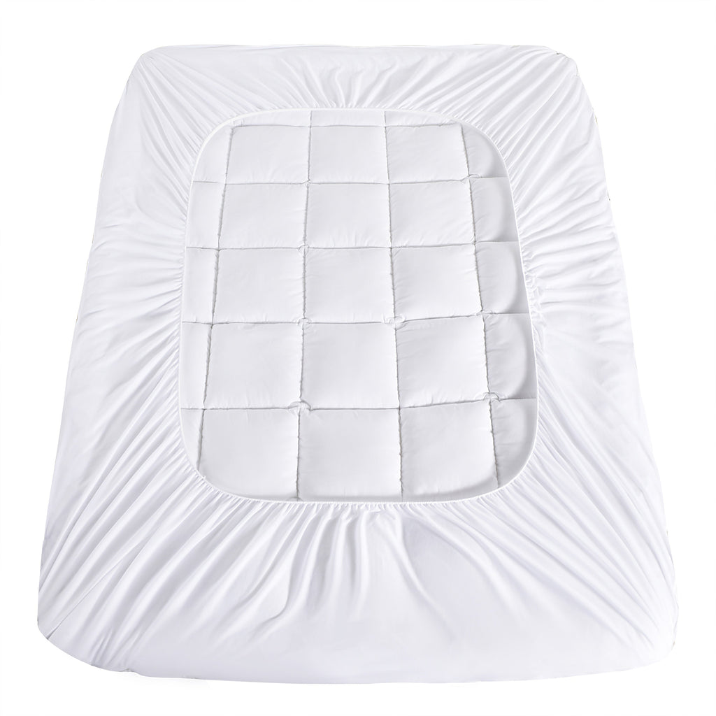 HIG Breathable Cotton Mattress Pad King Size, Fluffy Fitted Mattress Cover Protector with 8-21" Deep Pocket, Thick Quilted Pillow Top Mattress Topper for Back Pain, White