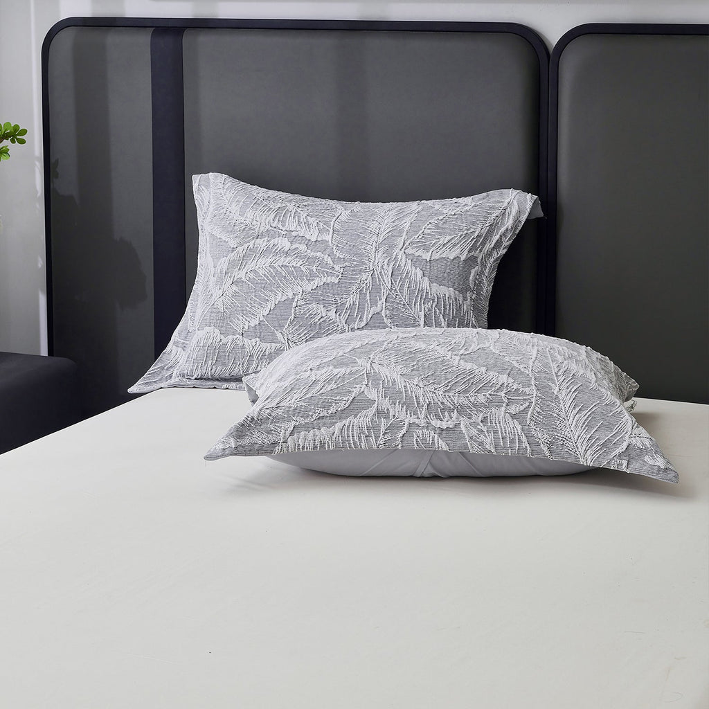 HIG 7-Piece Gray Chenille Jacquard Comforter Set, Leaf Bed in a Bag Bedding Set, Queen/King Size