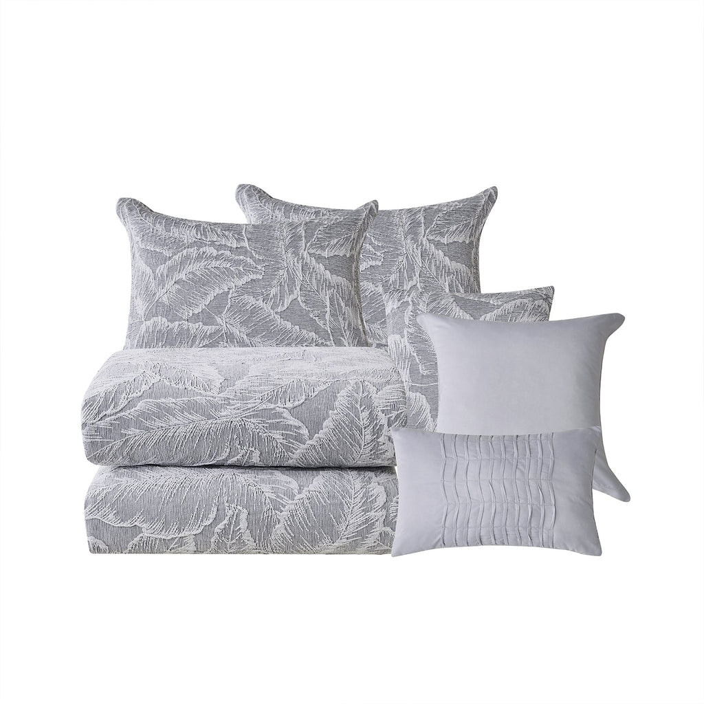 HIG 7-Piece Gray Chenille Jacquard Comforter Set, Leaf Bed in a Bag Bedding Set, Queen/King Size