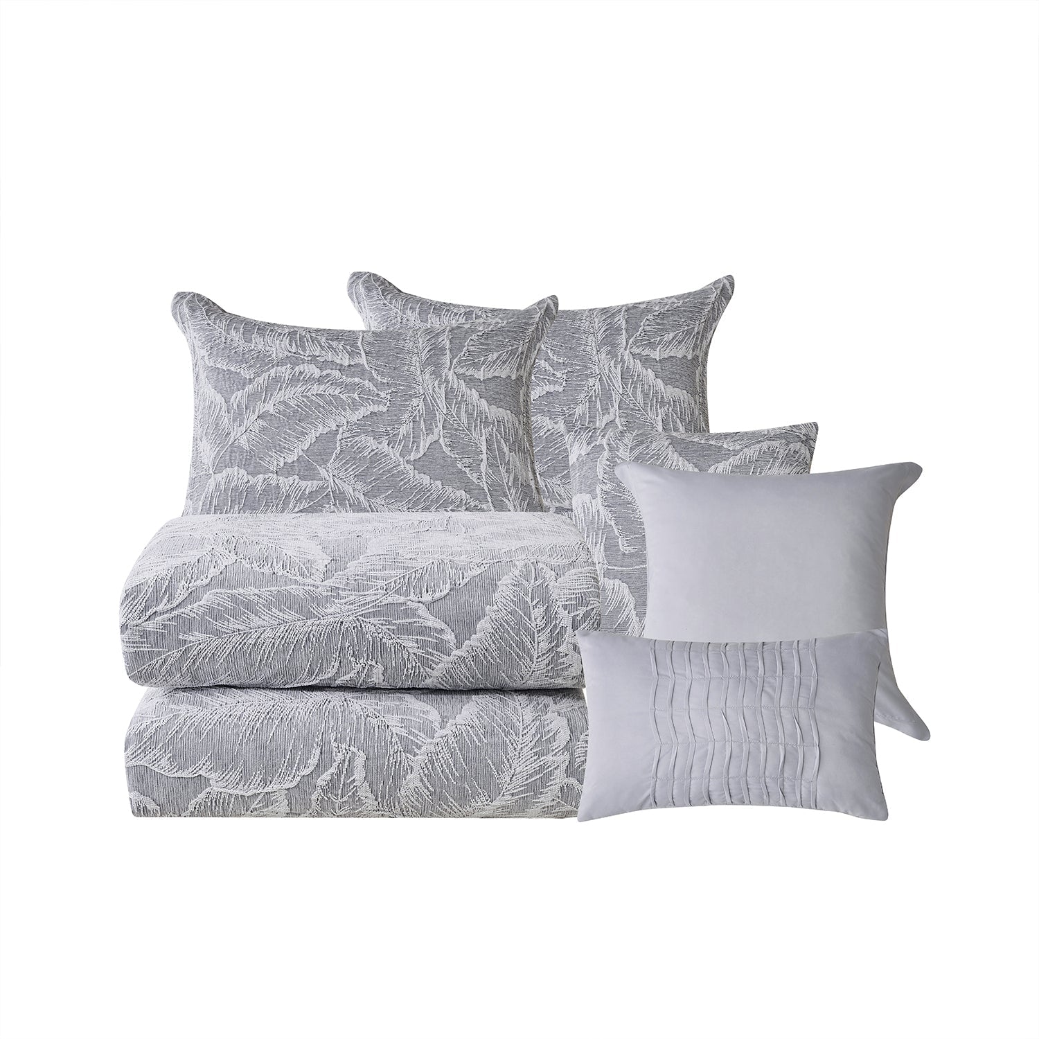 HIG 7-Piece Gray Chenille Jacquard Comforter Set, Leaf Bed in a Bag Bedding Set, Queen/King Size
