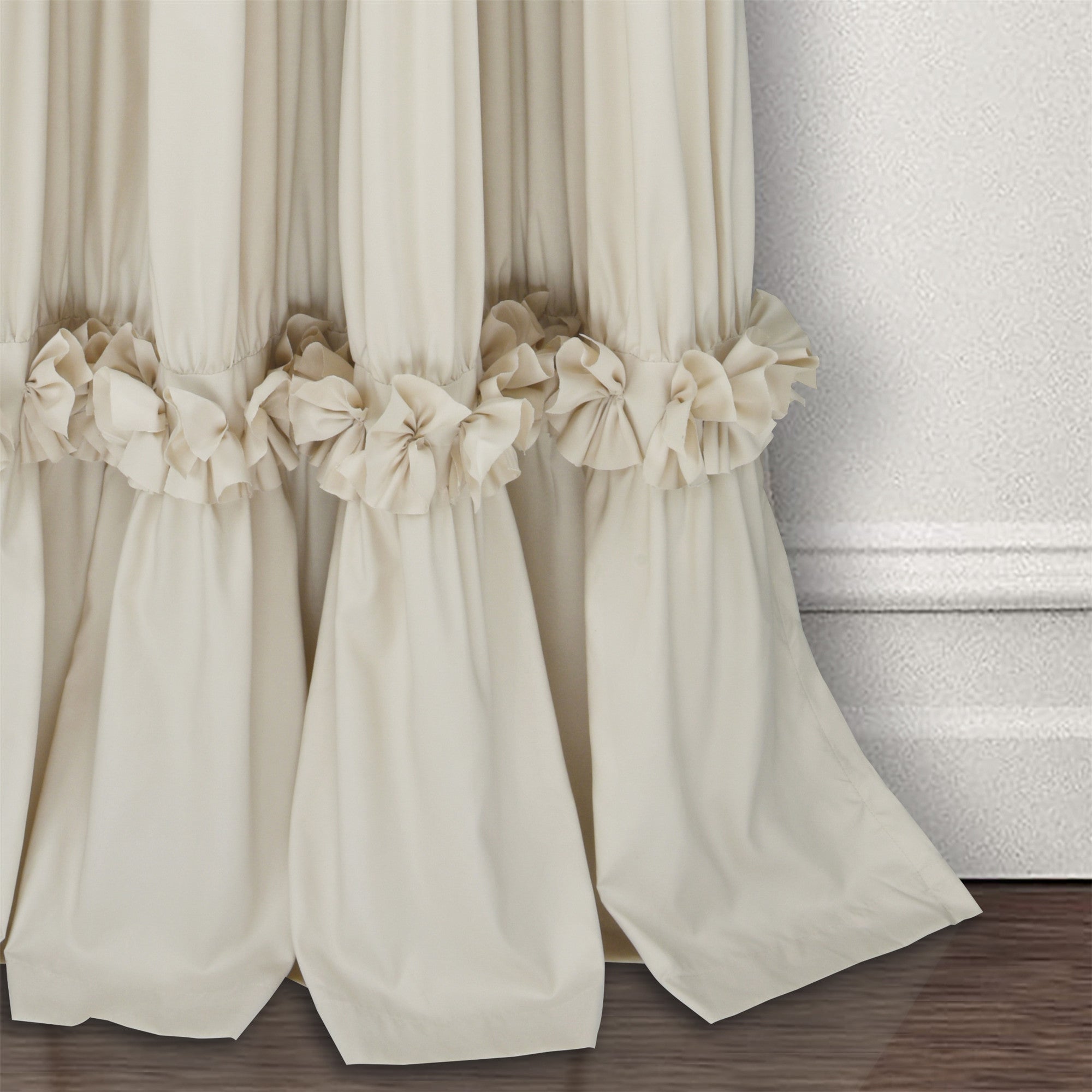HIG Farmhouse Ruffle Window Curtains with Blackout Liner Handmade Bow Ties Drapes 2 Panels Set, 54"W x 84"L