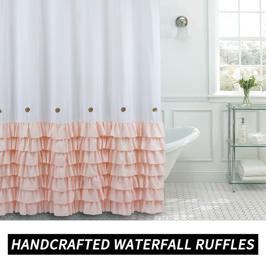 HIG Farmhouse Shower Curtain with PEVA Liner Bathroom Curtain with Buttons Decor, 72"x72"