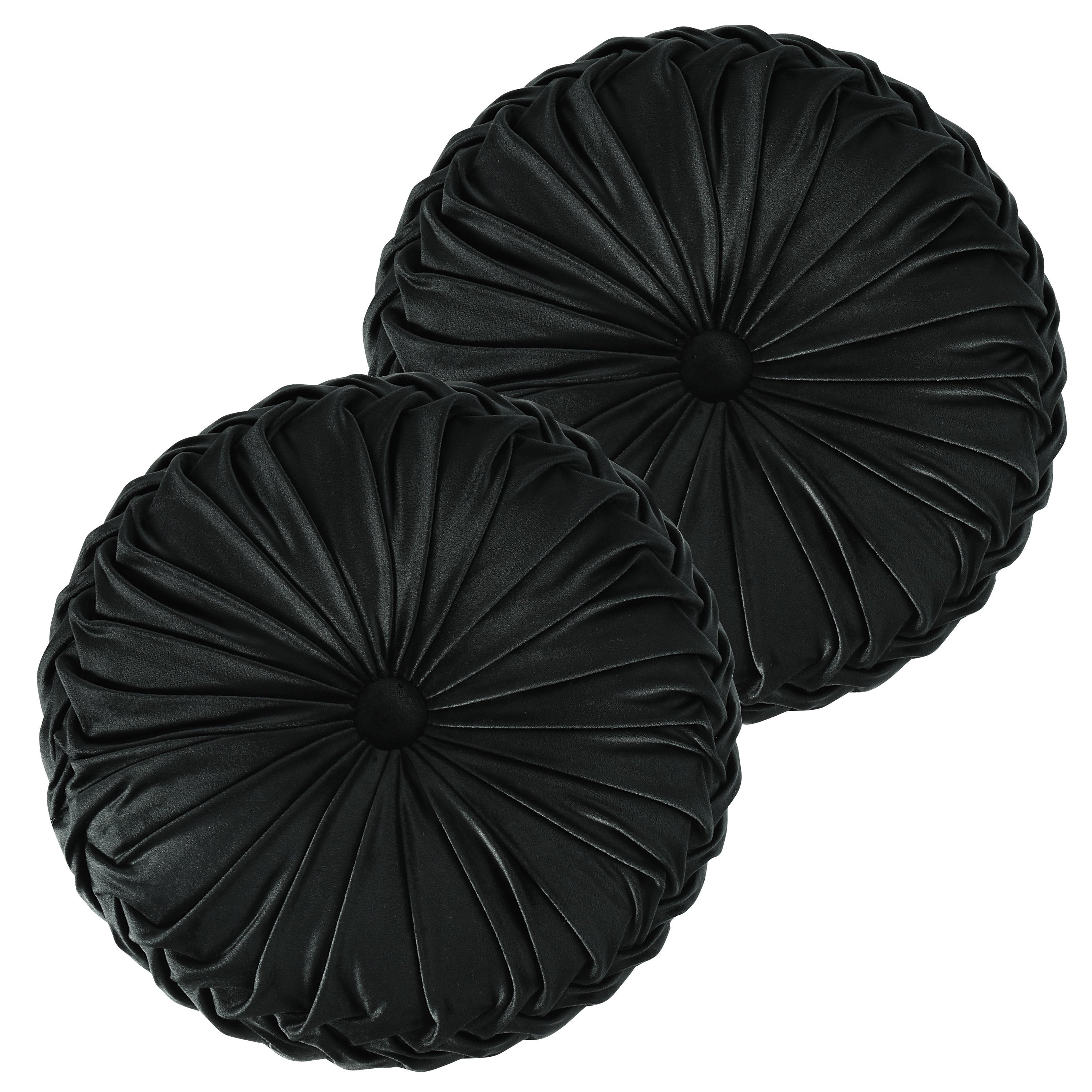 HIG Set of 2 Pumpkin Pleated Round Throw Pillows, Soft Velvet, 14.5" Diameter