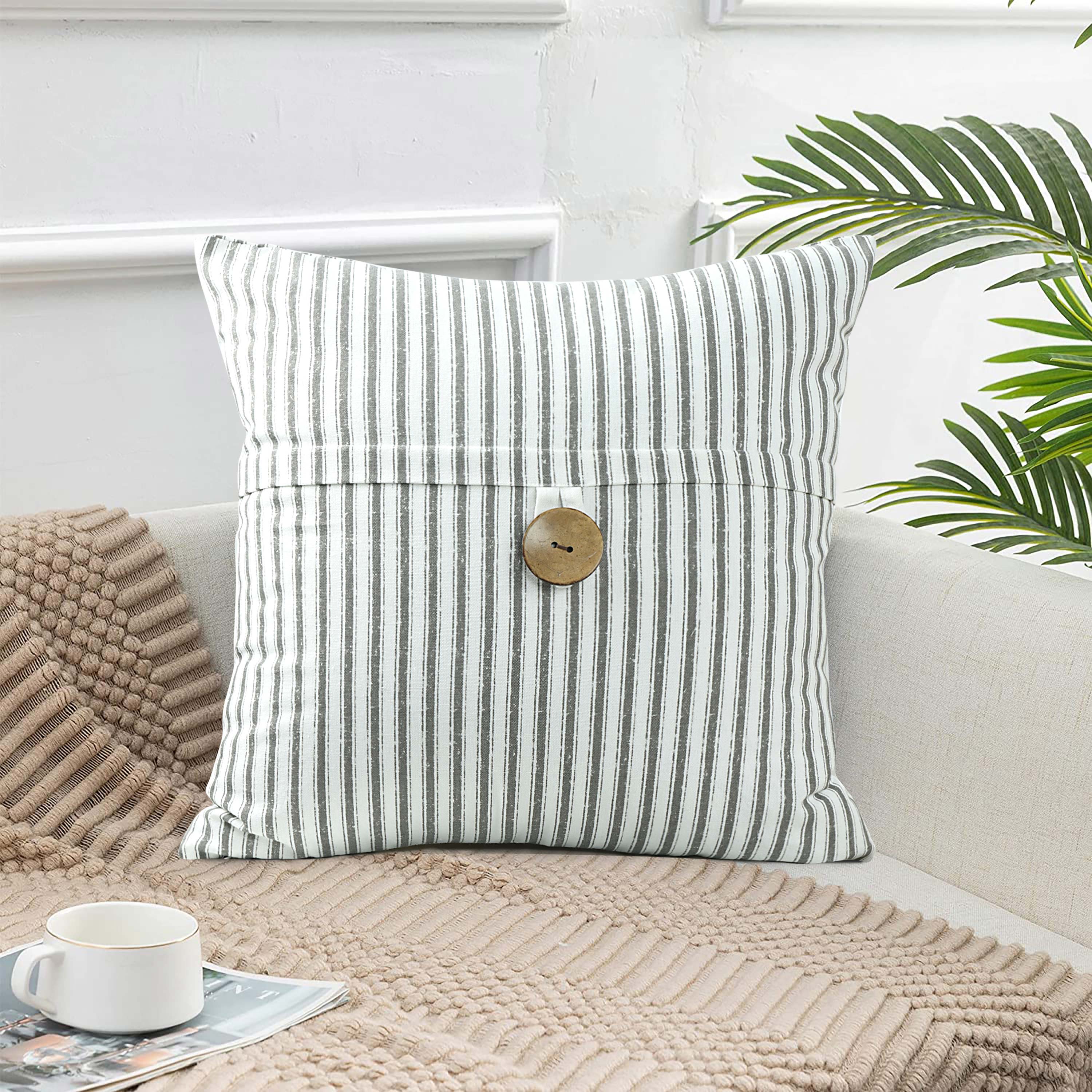 HIG Set of 2 Modern Throw Pillow Covers with Coconut Button 20x20 for Chair Sofa Home Decor