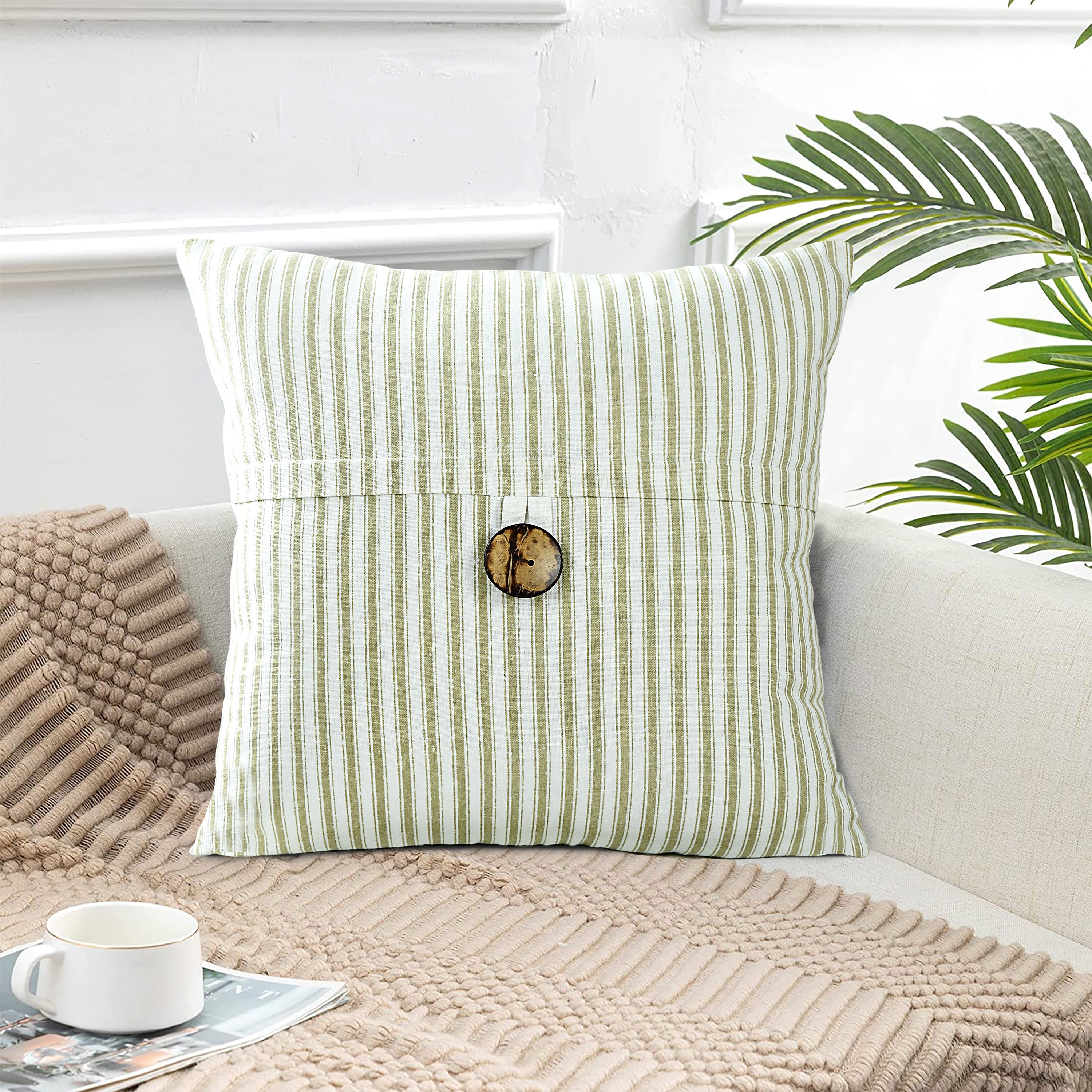 HIG Set of 2 Modern Throw Pillow Covers with Coconut Button 20x20 for Chair Sofa Home Decor