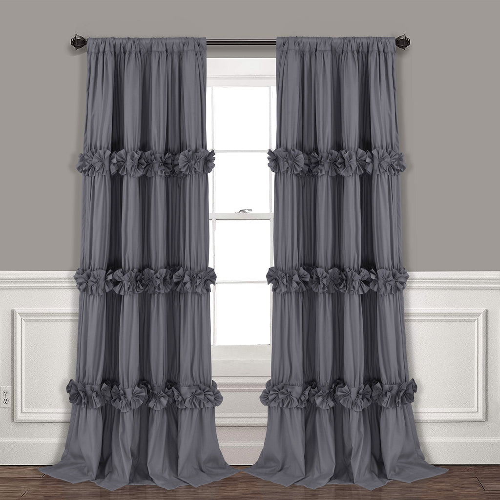 HIG Farmhouse Ruffle Window Curtains with Blackout Liner Handmade Bow Ties Drapes 2 Panels Set, 54"W x 84"L