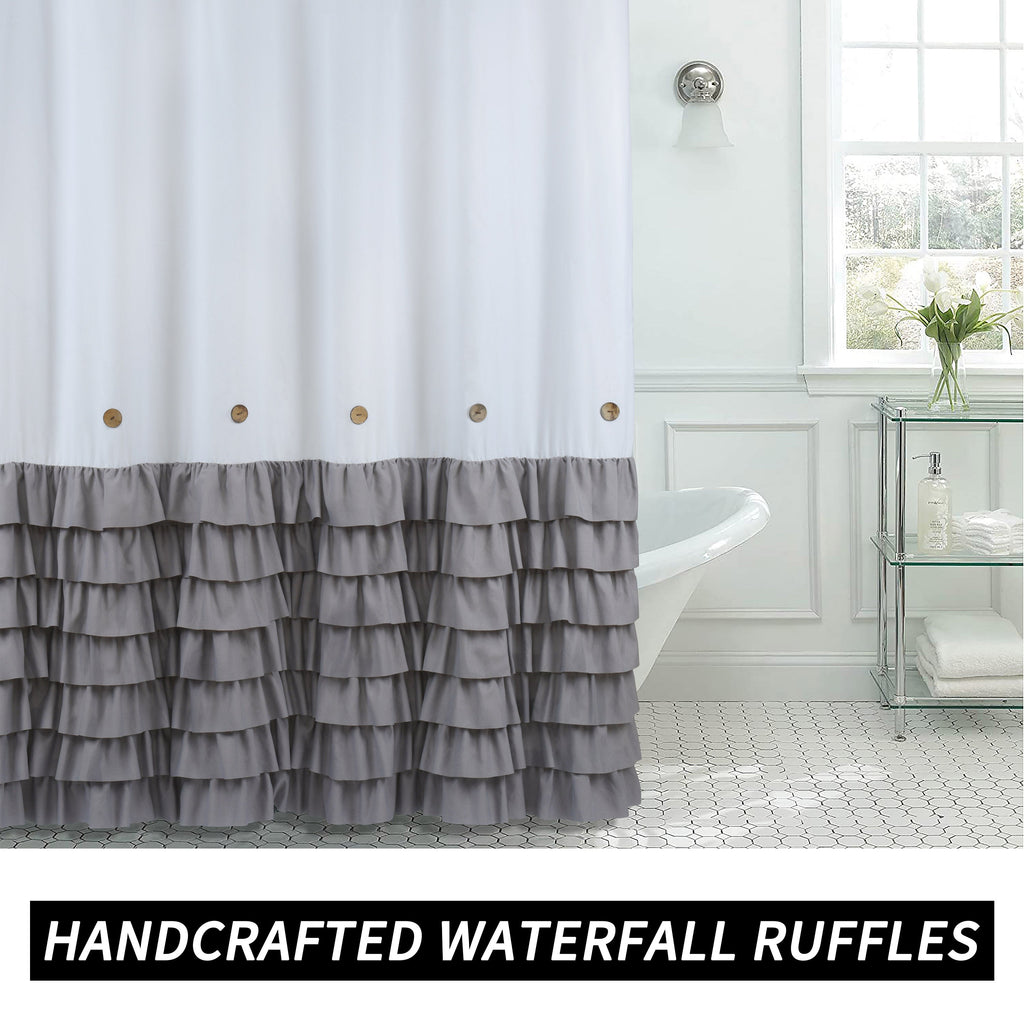 HIG Farmhouse Shower Curtain with PEVA Liner Bathroom Curtain with Buttons Decor, 72"x72"