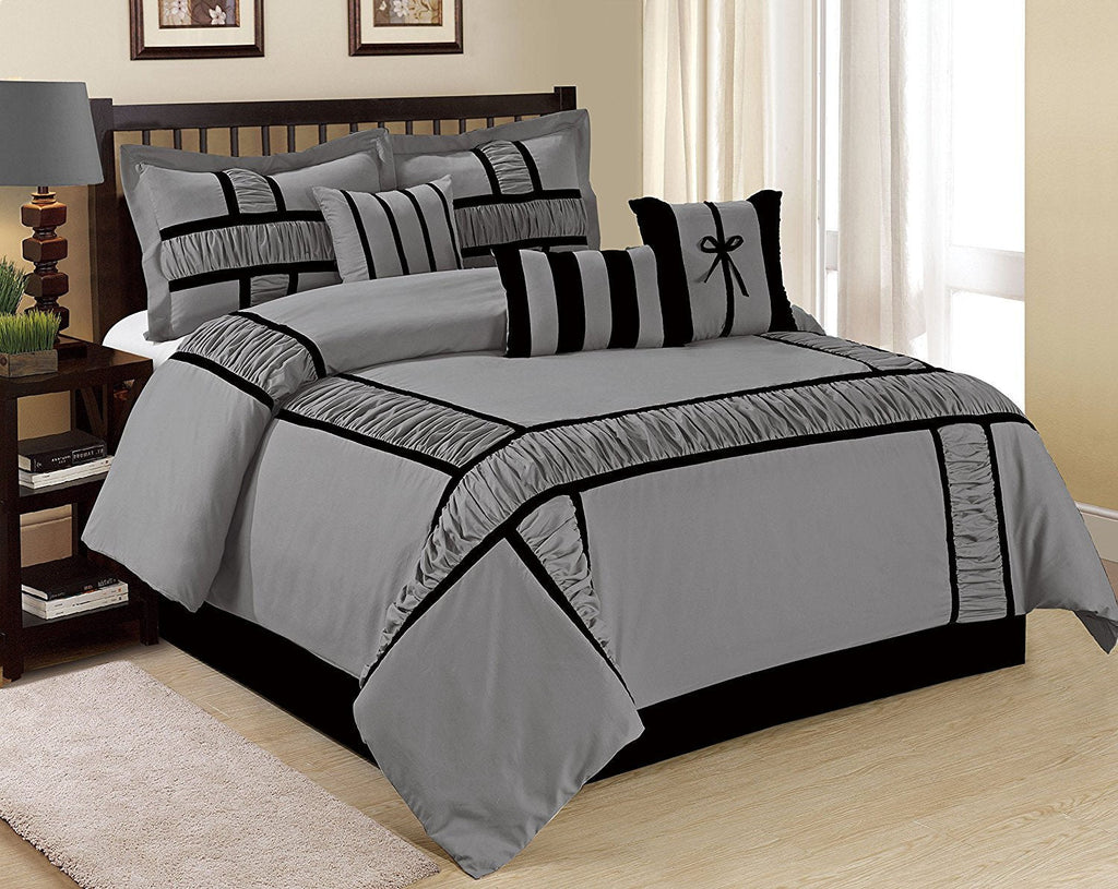 Hig Gray 7 Piece Bed in a Bag Comforter Set, King Bed Sets for Adults