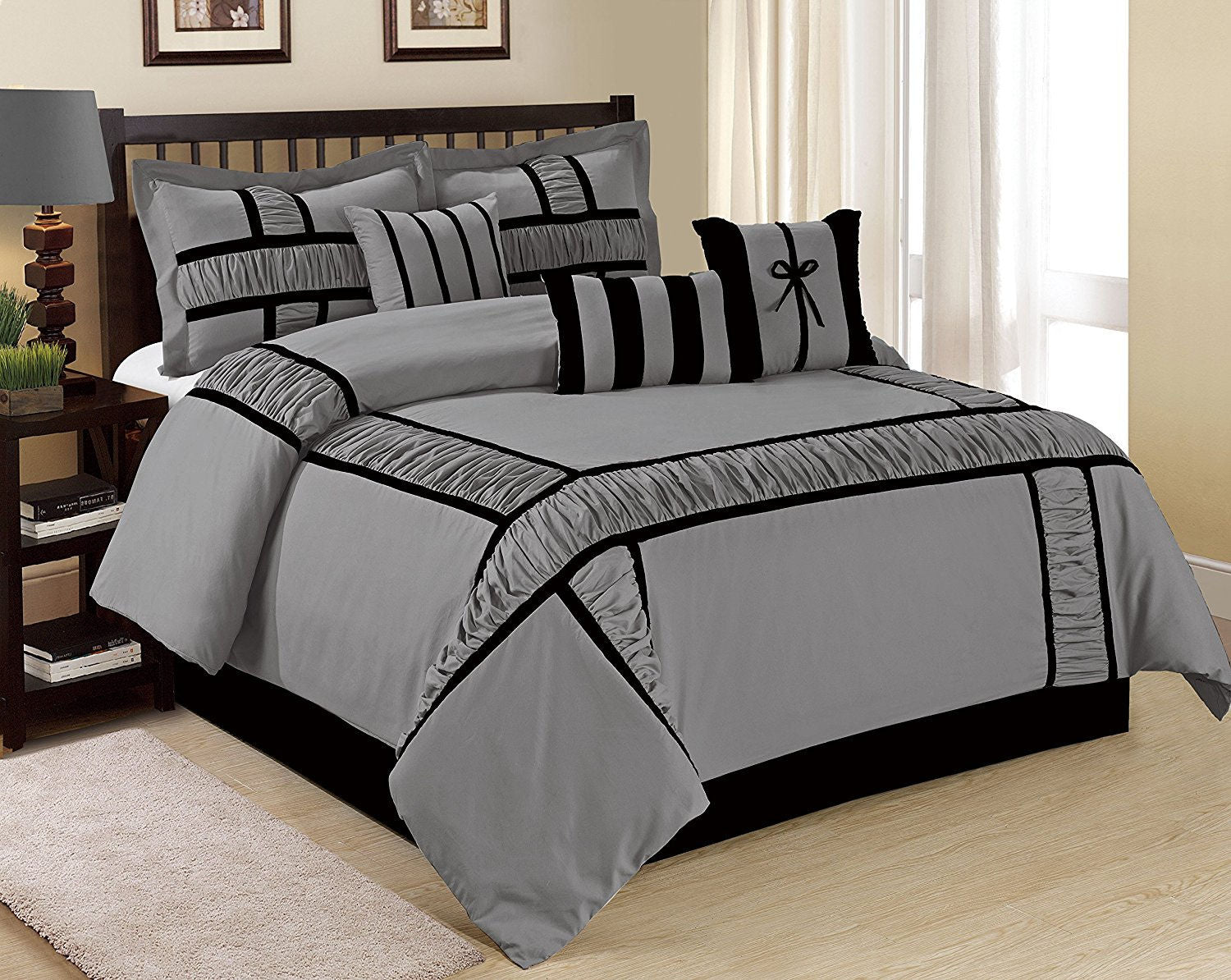 Hig Gray 7 Piece Bed in a Bag Comforter Set, King Bed Sets for Adults