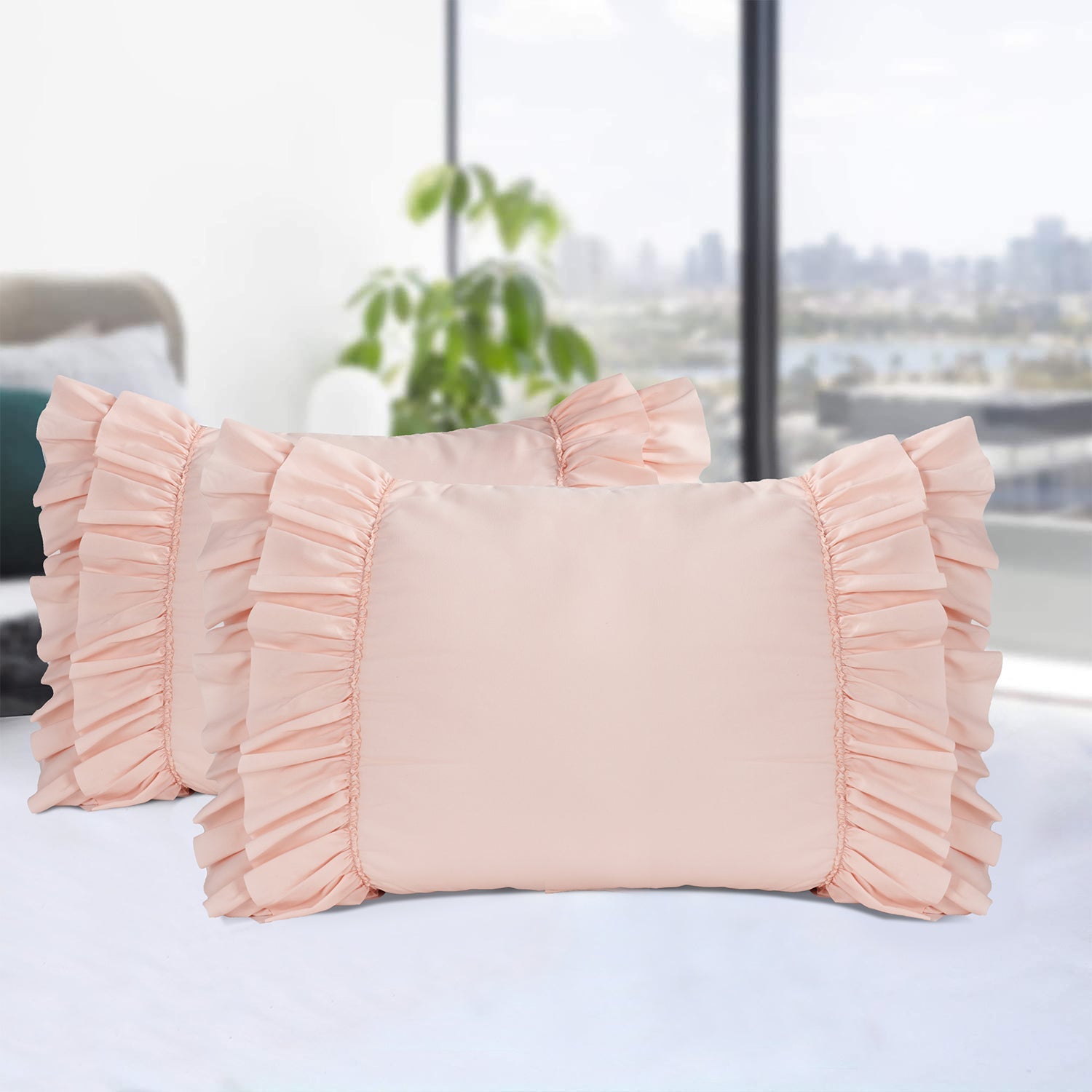 HIG Set of 2 White Microfiber Ruffle Pillow Shams Vintage Victorian Pillowcases