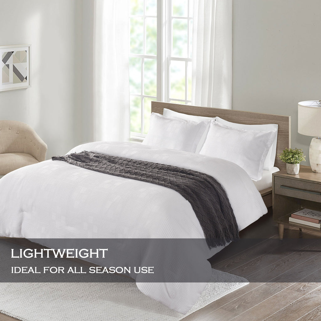 3 Pieces Textured Waffle Weave Comforter Set with Geometric Jacquard Pattern (Borya)