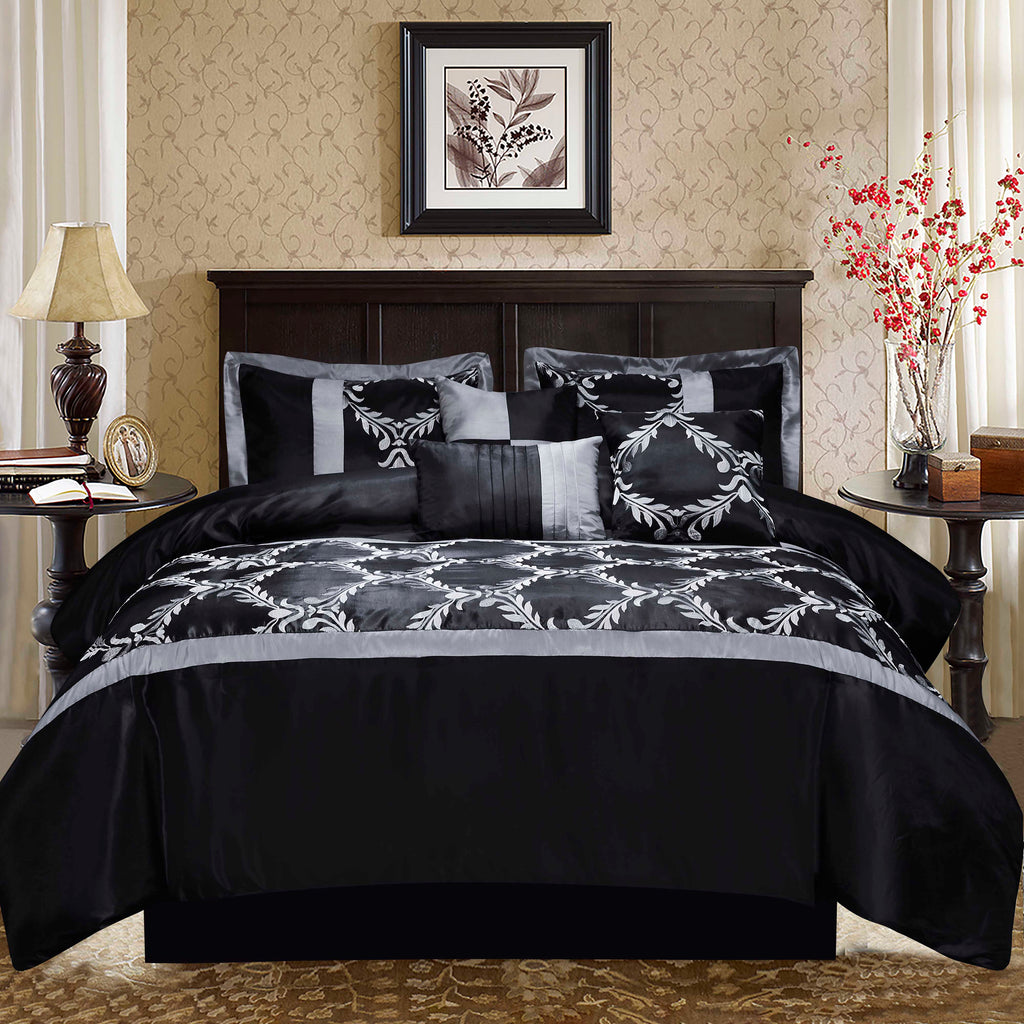 7 Piece Taffeta Fabric Embroideried Bed In A Bag  Comforter Set-Claremont