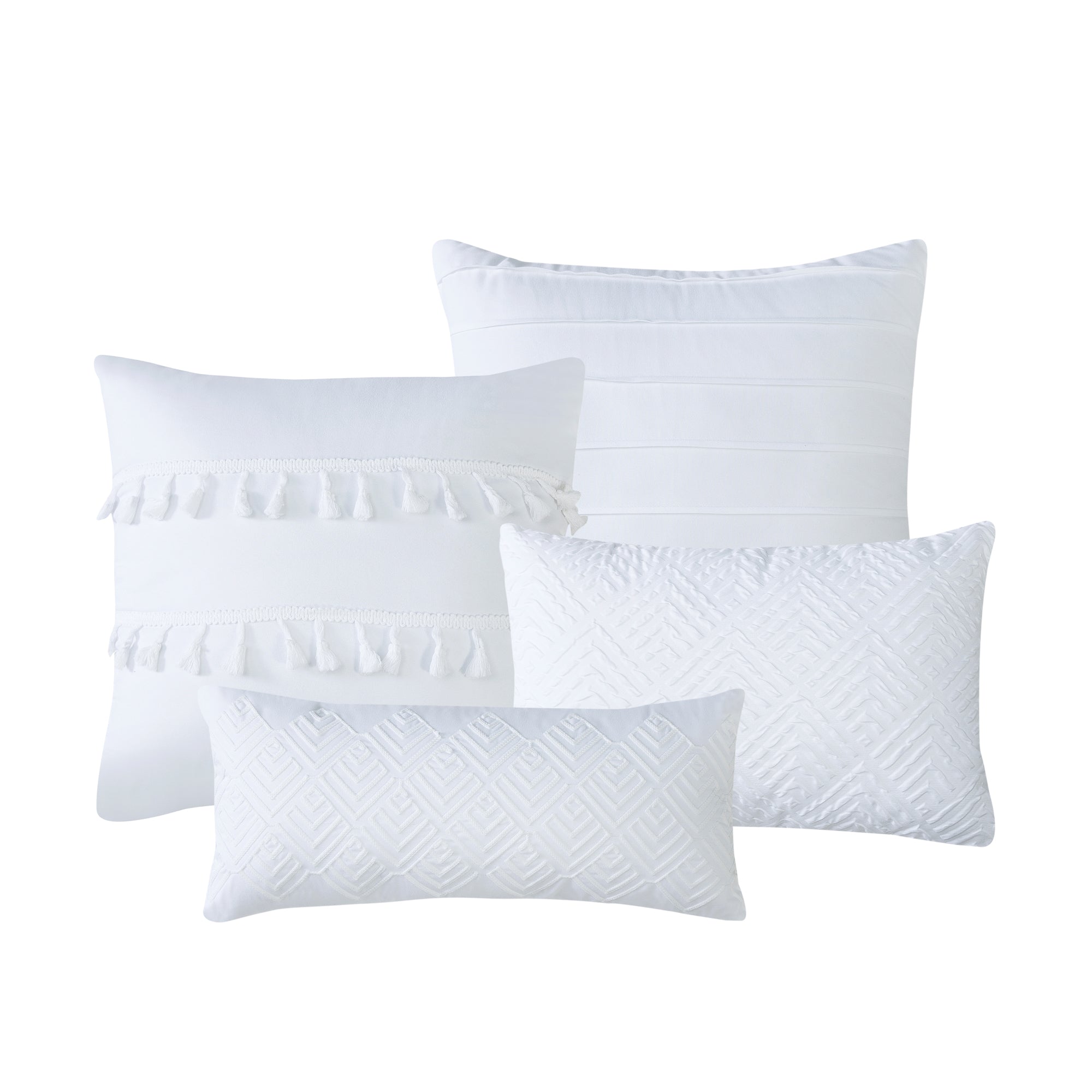 7 Piece Luxurious White Jacquard with Lace Applique Comforters Bed in a Bag Queen King Bedding Set
