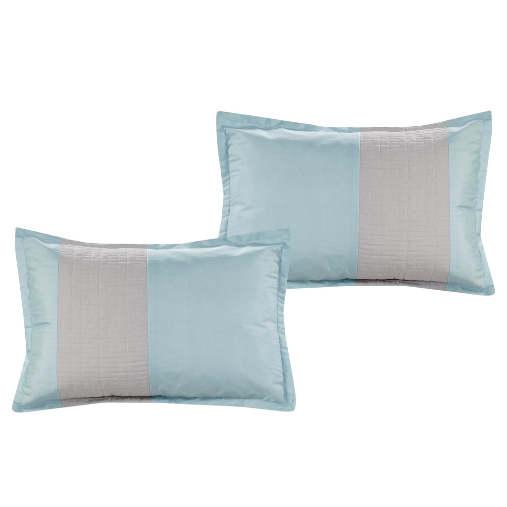 7 Piece Luxurious Quilted Gray and Aqua Patchwork Comforters Bed in a Bag Queen King Bedding Set