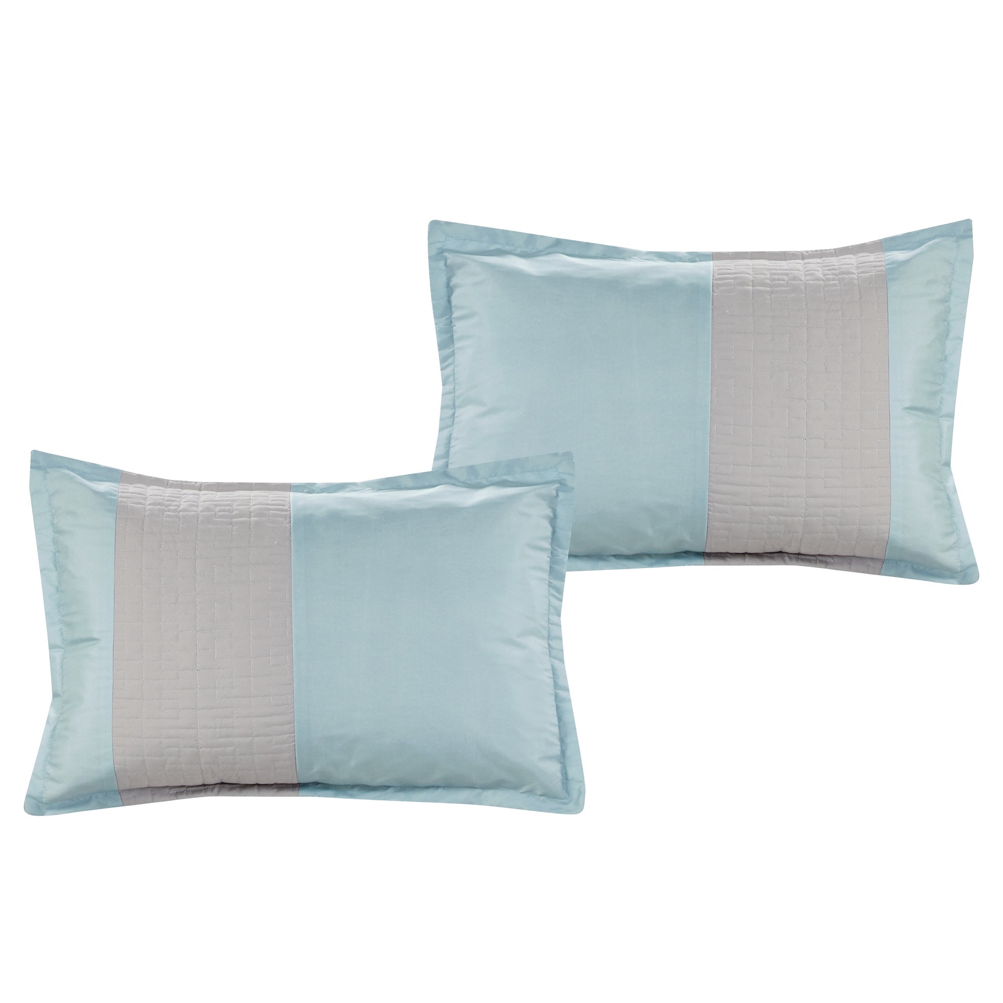 7 Piece Luxurious Quilted Gray and Aqua Patchwork Comforters Bed in a Bag Queen King Bedding Set