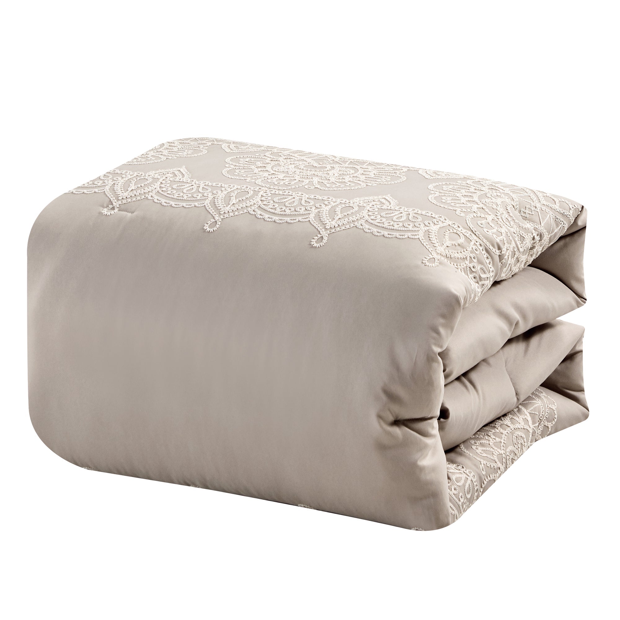 Luxury 7 Piece Floral Emrboidery Bed in Bag Coffee Color Comforter Set Q/K Size-22190