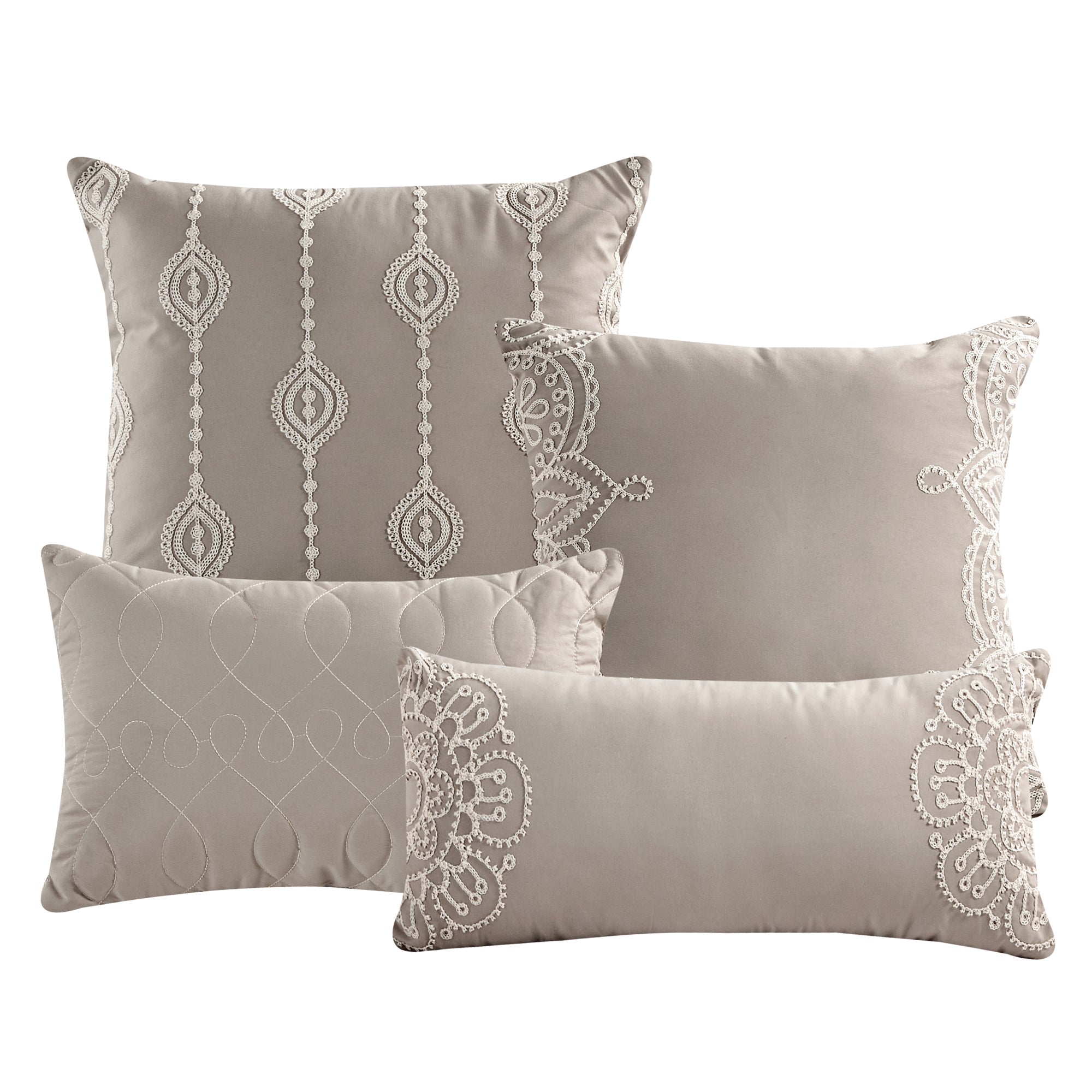 Luxury 7 Piece Floral Emrboidery Bed in Bag Coffee Color Comforter Set Q/K Size-22190
