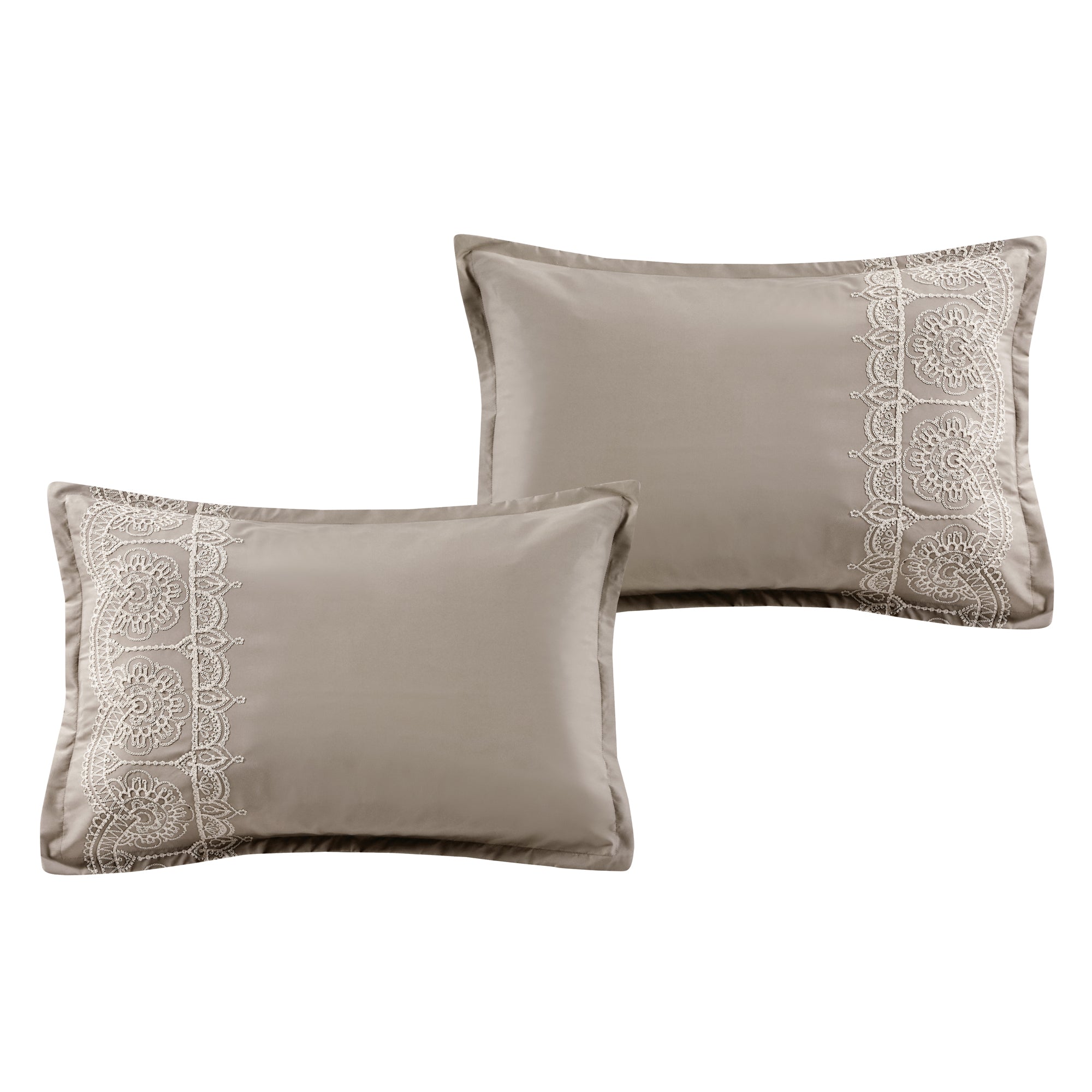 Luxury 7 Piece Floral Emrboidery Bed in Bag Coffee Color Comforter Set Q/K Size-22190