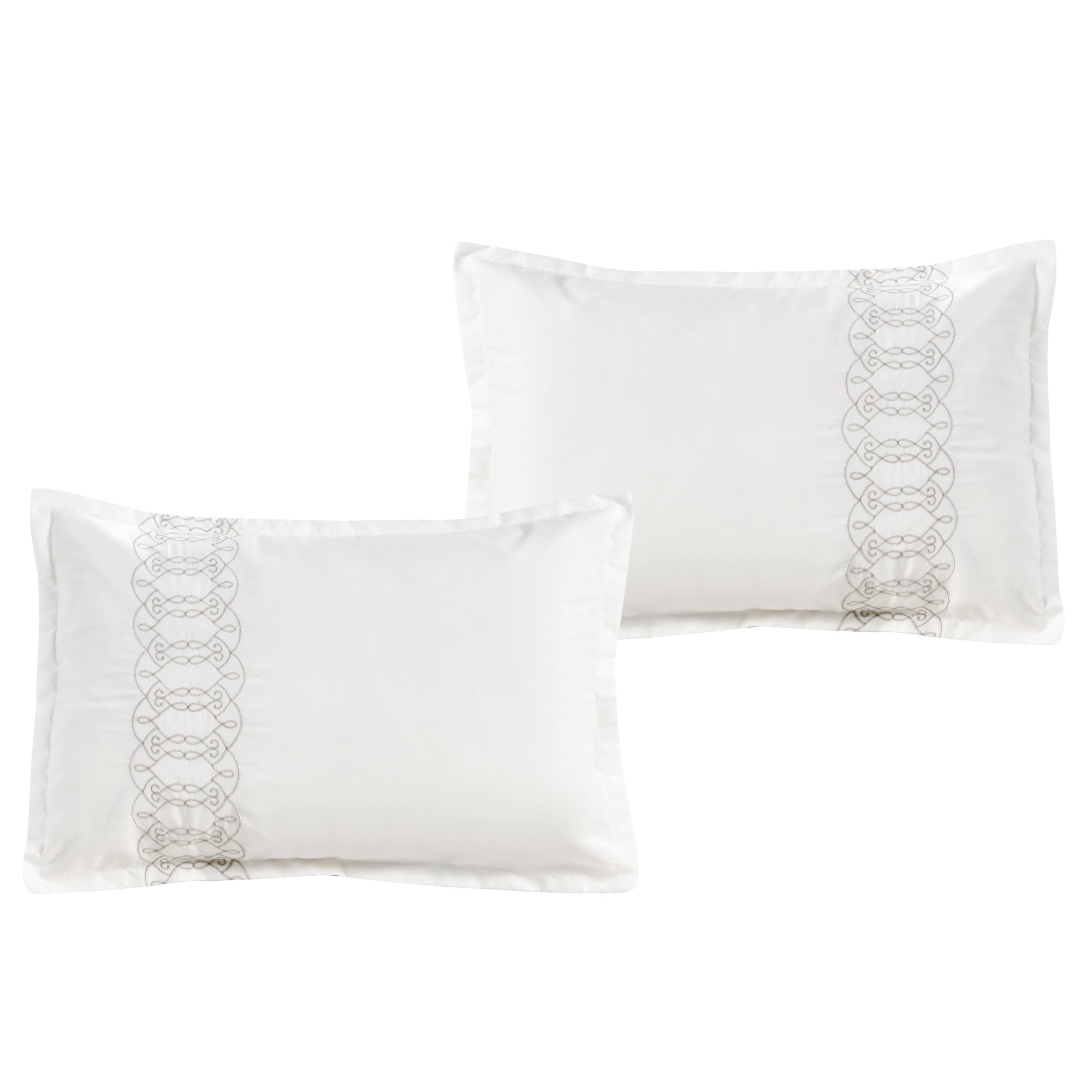 Luxury 7 Piece Stripe Emrboidery Bed in Bag White Comforter Set Q/K Size-22195