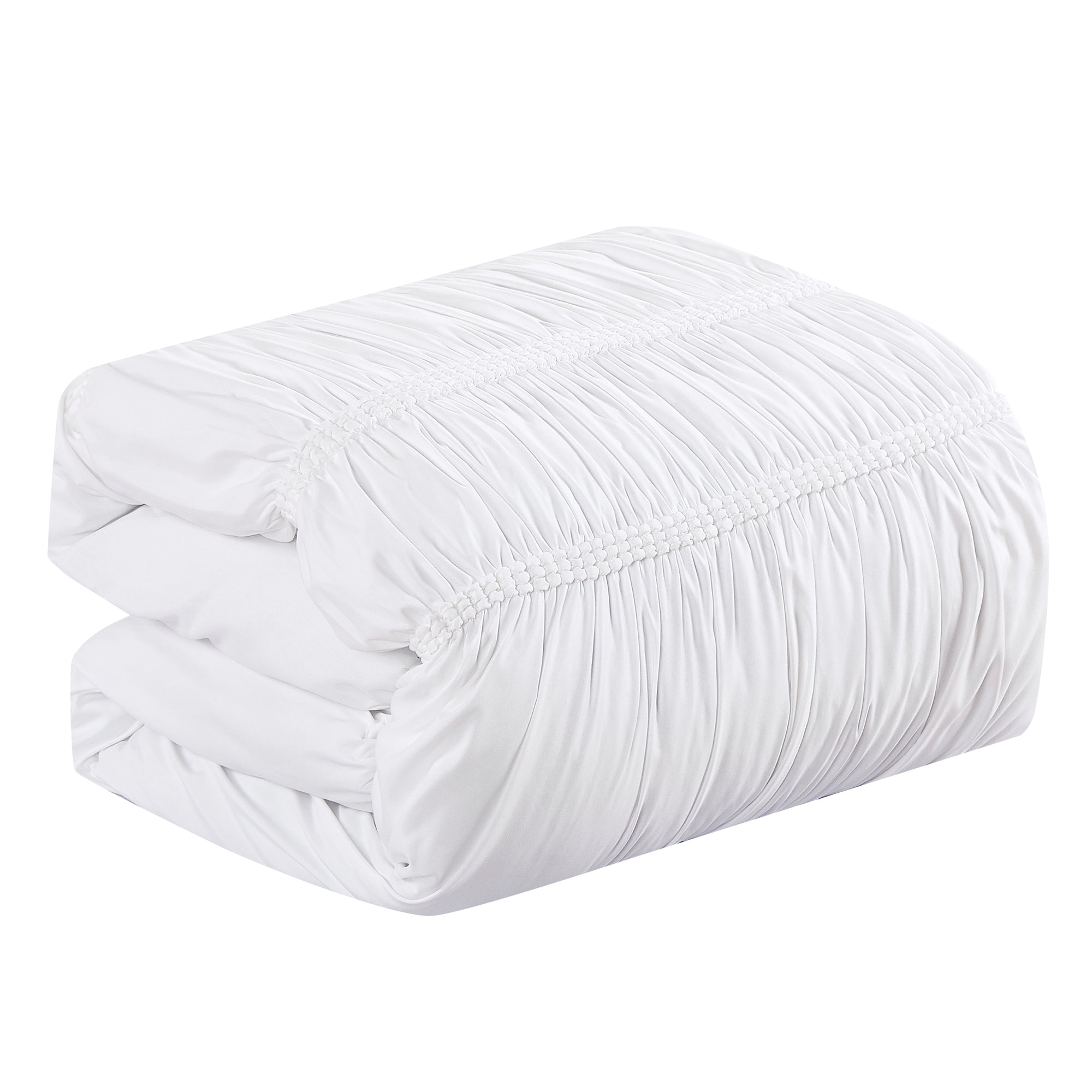 Luxury 7 Piece White Color Ruffle Pleated Bed in Bag Comforter Set Q/K Size