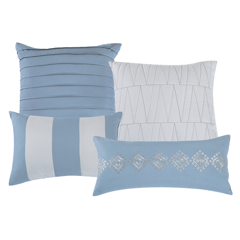 7 Piece Quilted Patchwork Blue Bed in a Bag Queen King Comforter Set - 22233