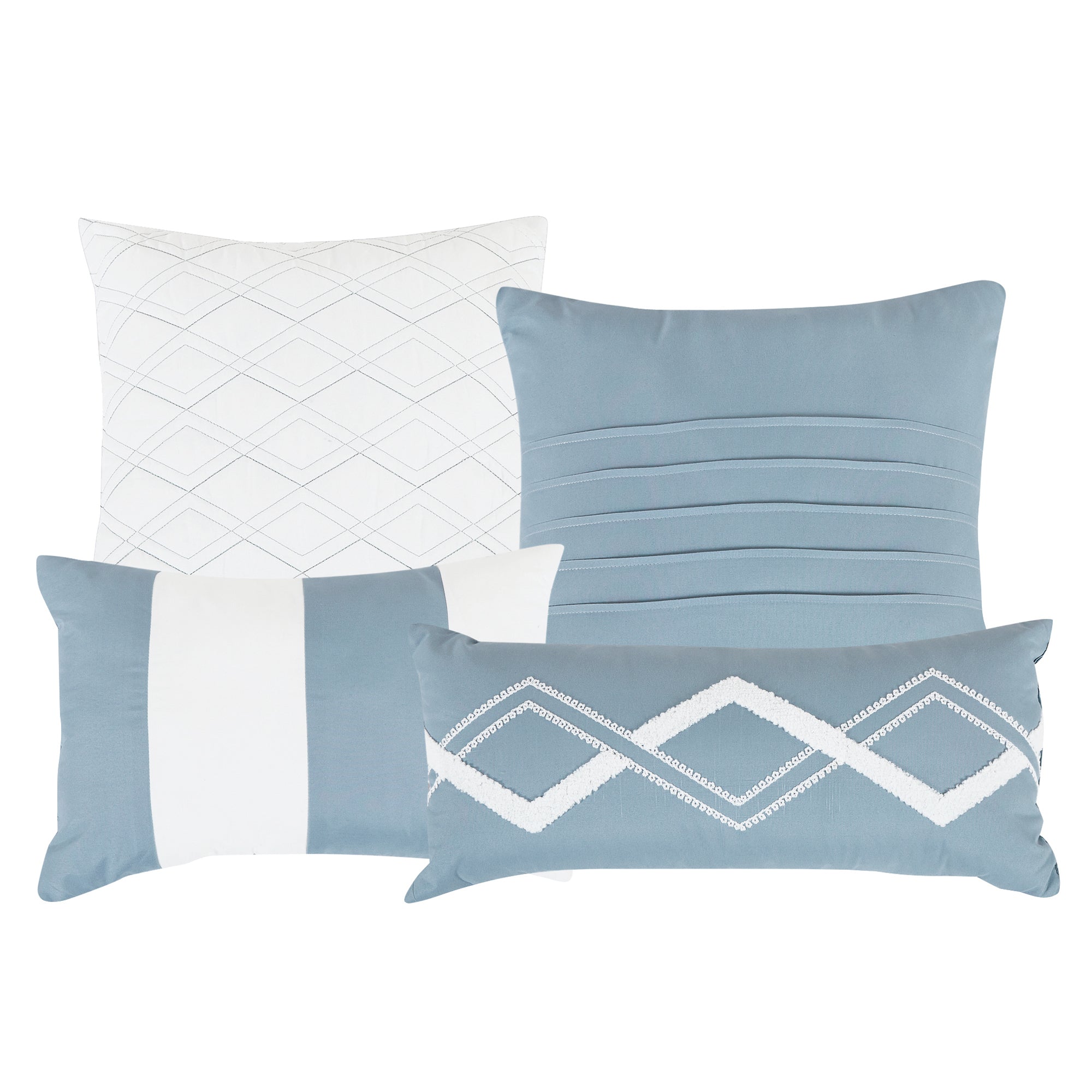 7 Piece Blue and White Color Embroidered Bed in Bag Comforter Set Q/K Size