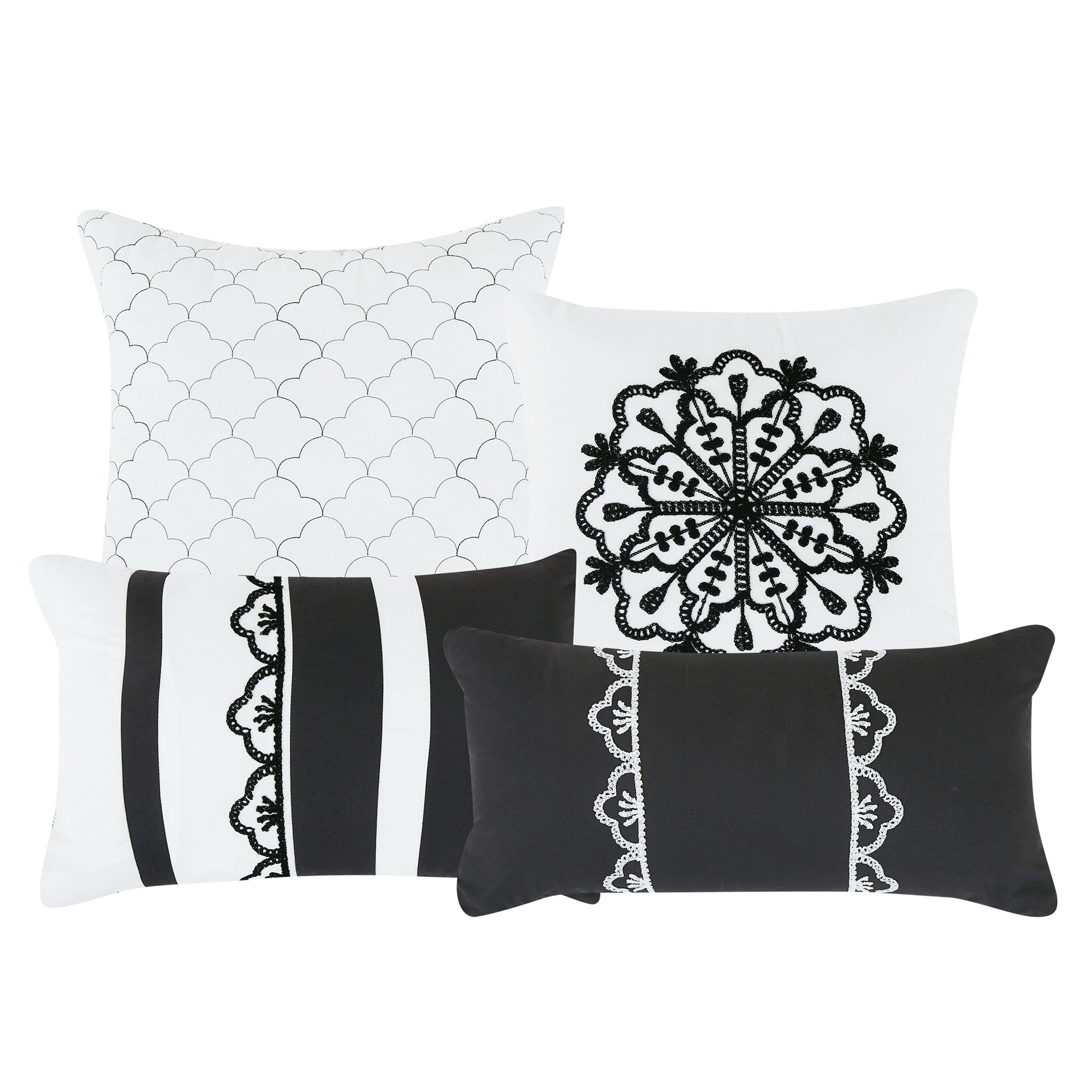 7 Piece Black and White Color Embroidered Bed in Bag Comforter Set Q/K Size