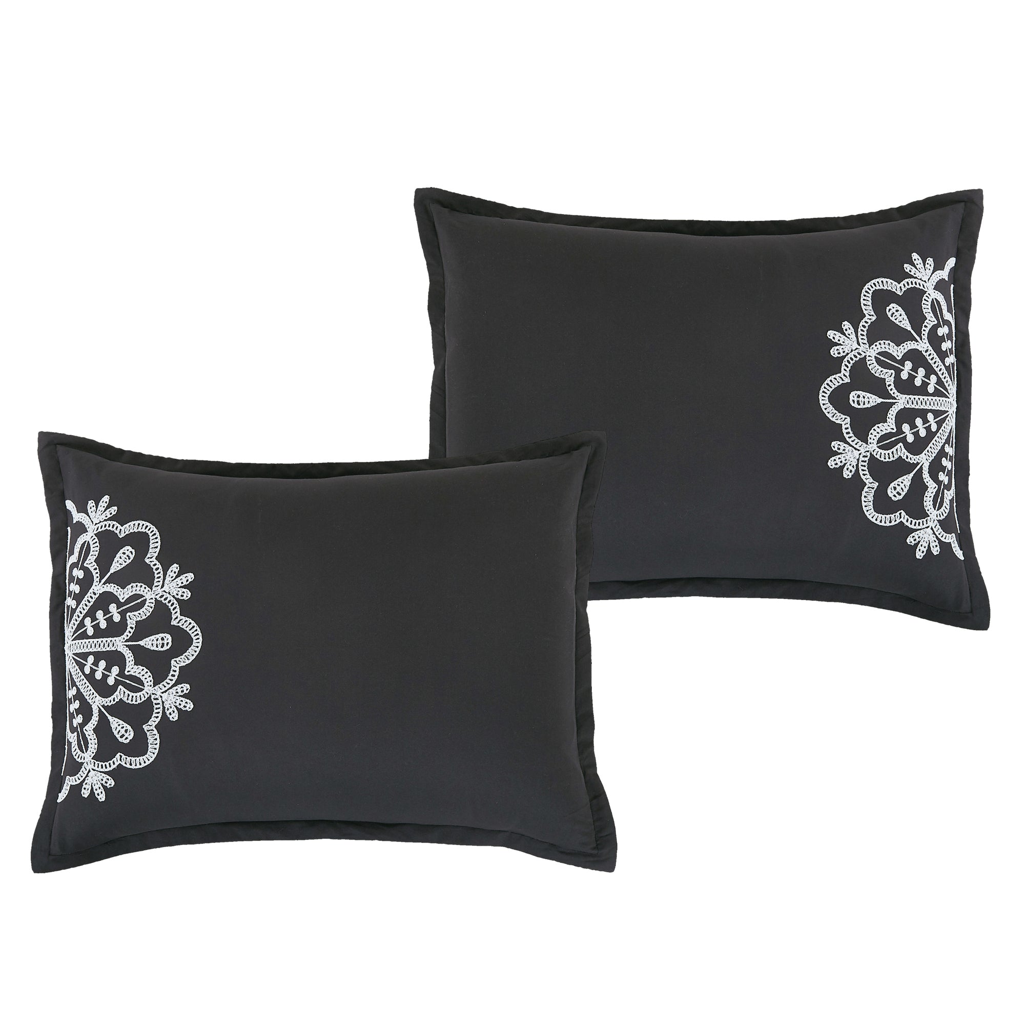 7 Piece Black and White Color Embroidered Bed in Bag Comforter Set Q/K Size