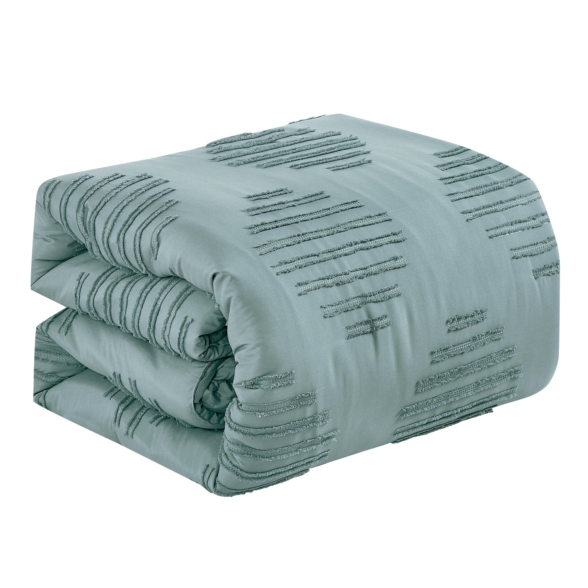 7 Piece Cadet Blue Stripe Emroidered Comforter Set Super Soft Microfiber Bed in a Bag Queen King Size