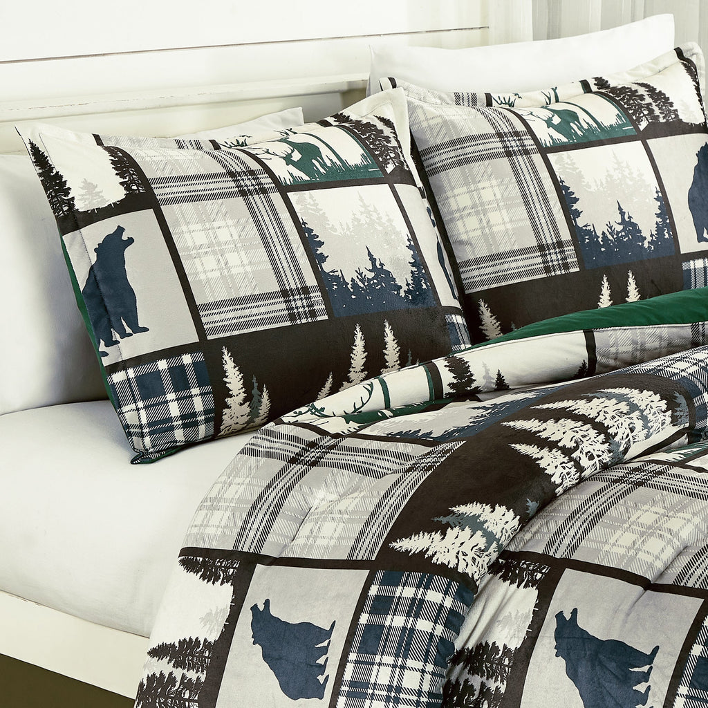 HIG 5-Piece Velvet Sherpa Comforter Set – Wild and Free Cabin Lodge Bedding, Soft & Cozy Comforter with Matching Shams and Decorative Cushions
