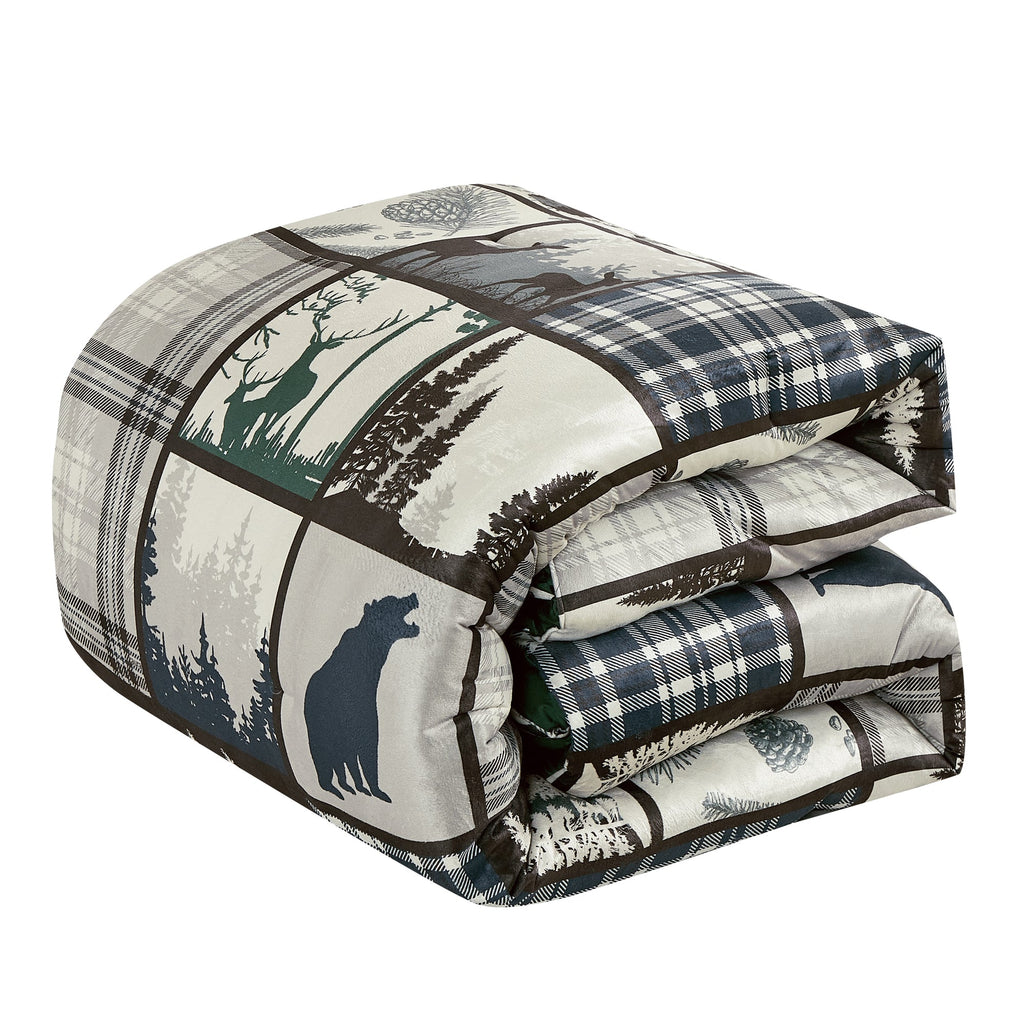 HIG 5-Piece Velvet Sherpa Comforter Set – Wild and Free Cabin Lodge Bedding, Soft & Cozy Comforter with Matching Shams and Decorative Cushions