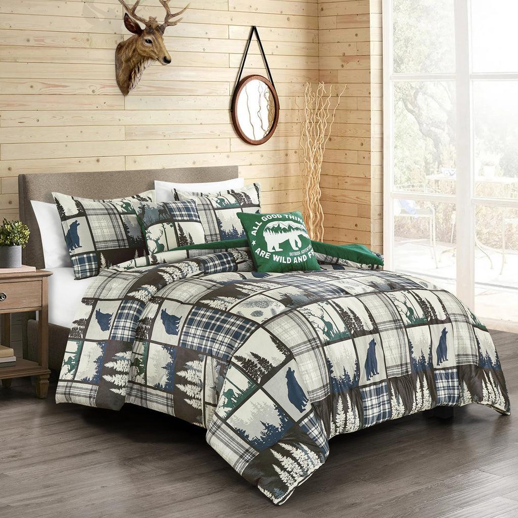 HIG 5-Piece Velvet Sherpa Comforter Set – Wild and Free Cabin Lodge Bedding, Soft & Cozy Comforter with Matching Shams and Decorative Cushions