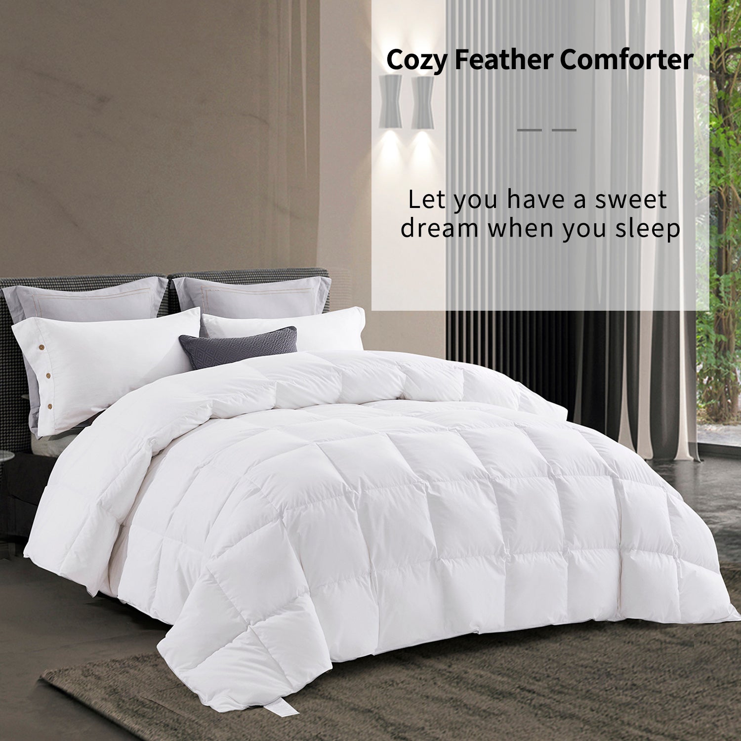 Elegant Cotton Quilted White Feather Down Comforter One Piece Set