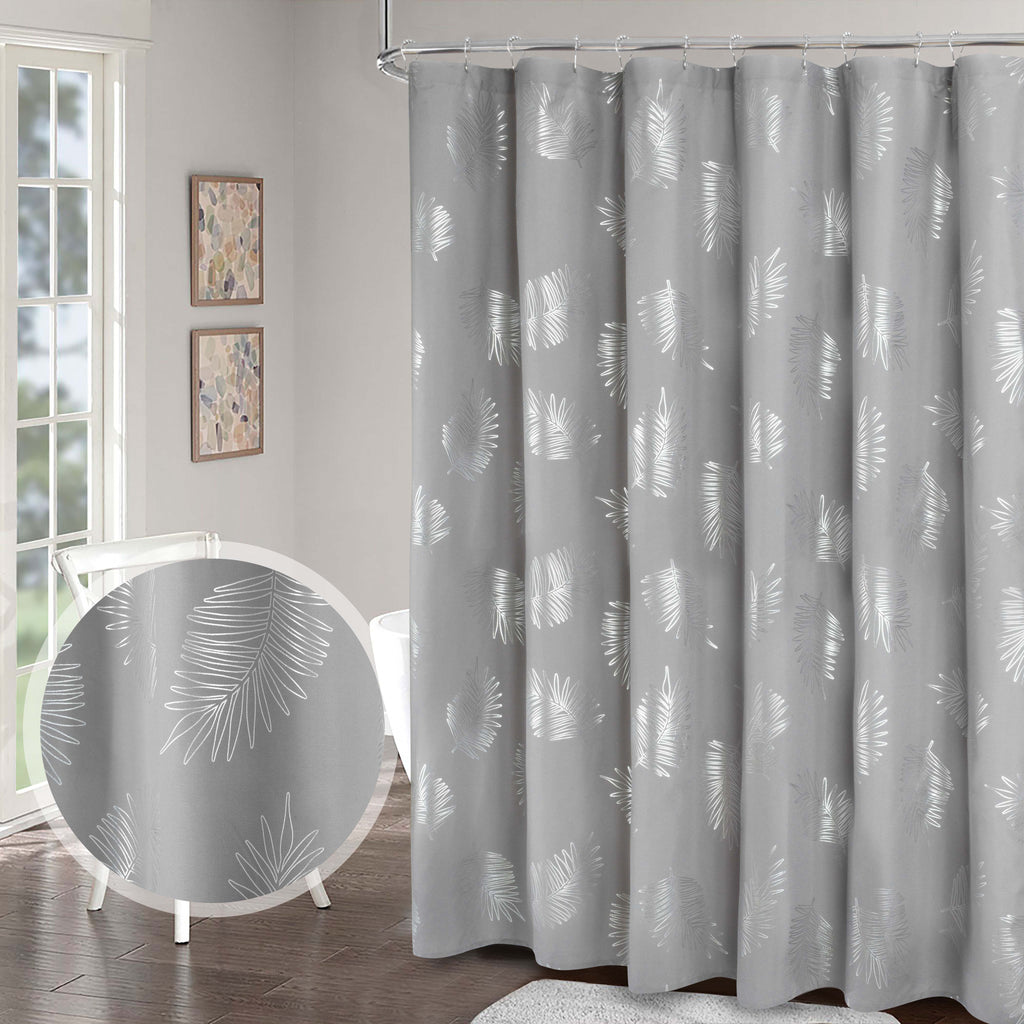 HIG Glitterr Foil Palm Tree Leaf Printed Shower Curtain, Modern Tropical Fabric Shower Curtains for Bathroom Decor, Decorative Shiny Bath Curtain, 72" x 72"