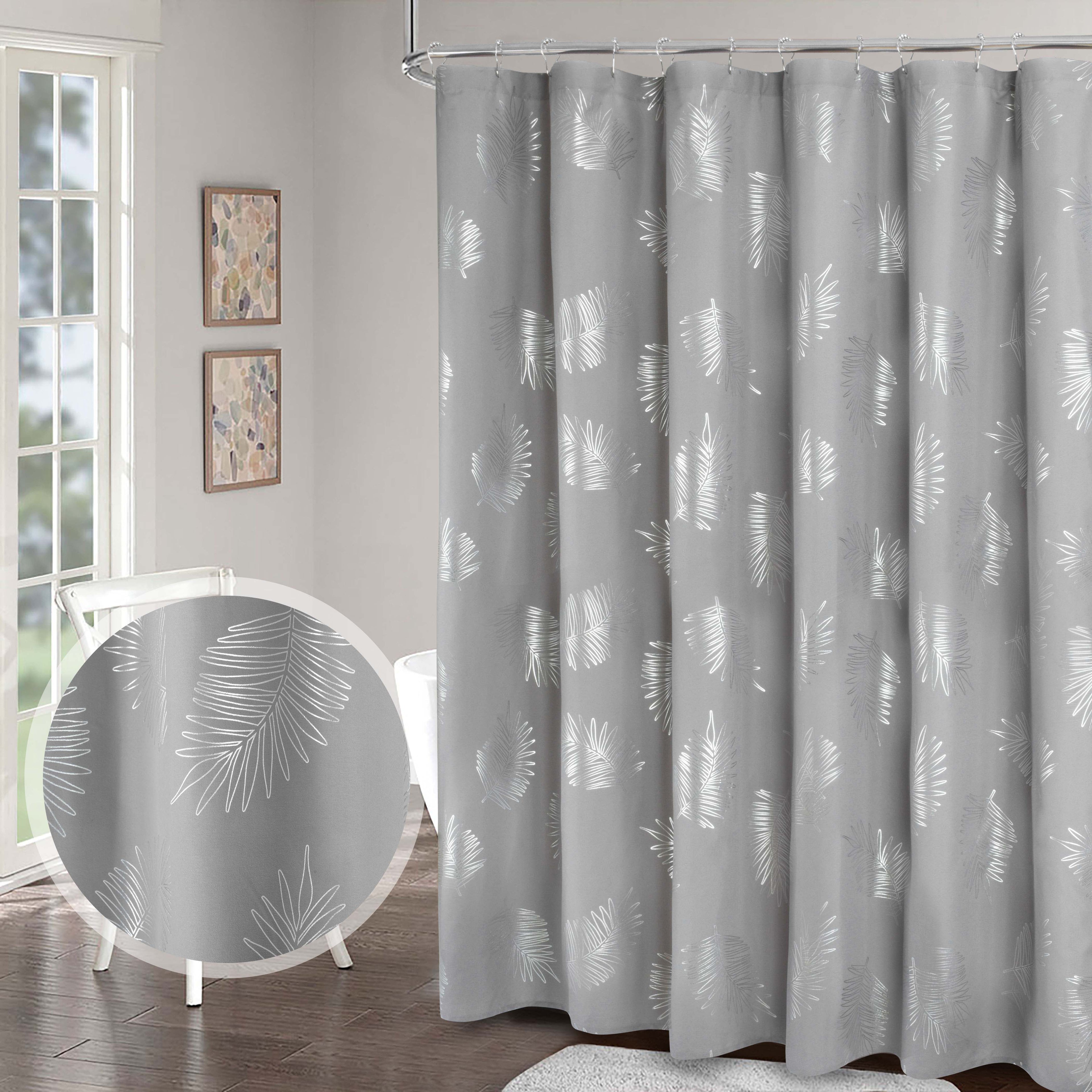 HIG Glitterr Foil Palm Tree Leaf Printed Shower Curtain, Modern Tropical Fabric Shower Curtains for Bathroom Decor, Decorative Shiny Bath Curtain, 72" x 72"