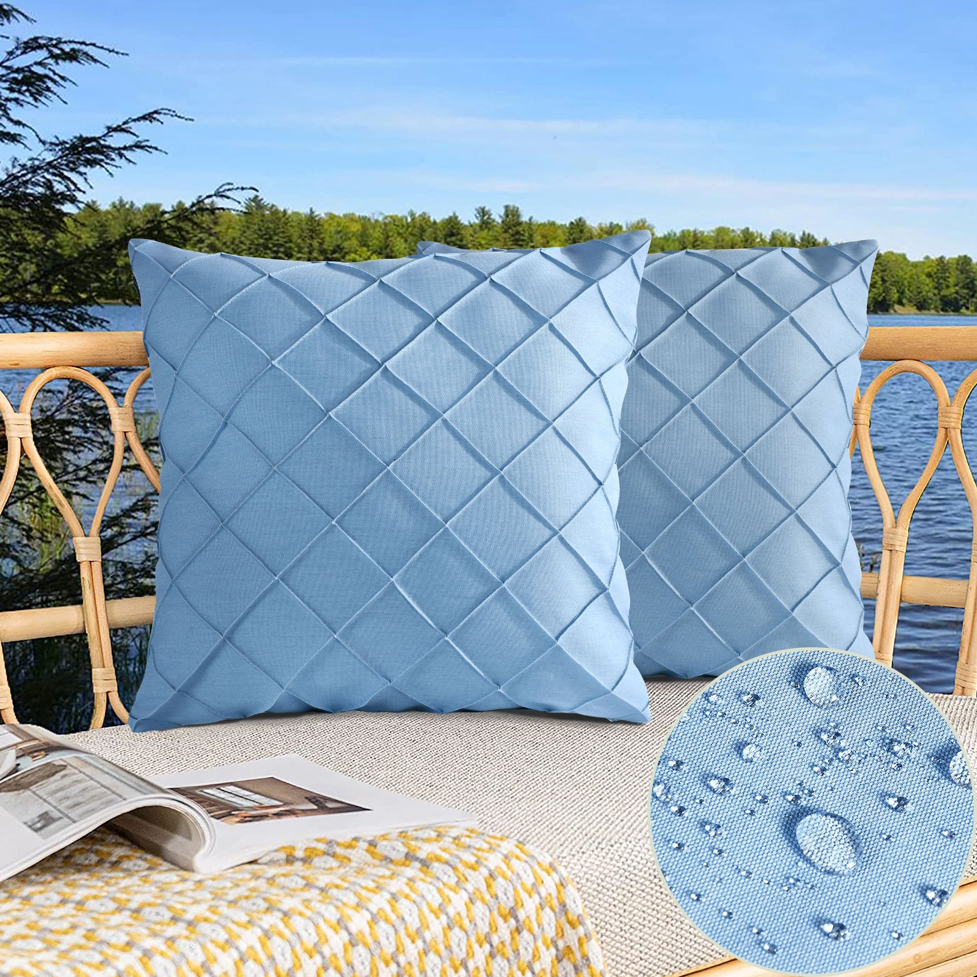 HIG Pack of 4 Waterproof Outdoor Pillow Covers with Hand Pleated - 20x20 inch