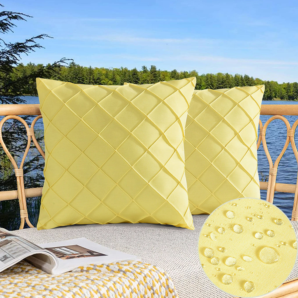 HIG Pack of 4 Waterproof Outdoor Pillow Covers with Hand Pleated - 20x20 inch