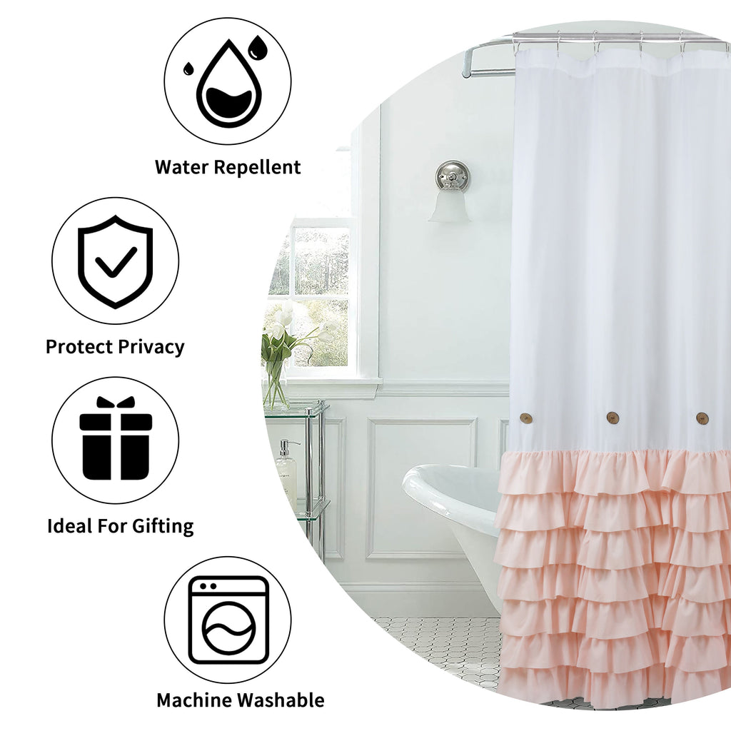 HIG Farmhouse Shower Curtain with PEVA Liner Bathroom Curtain with Buttons Decor, 72"x72"