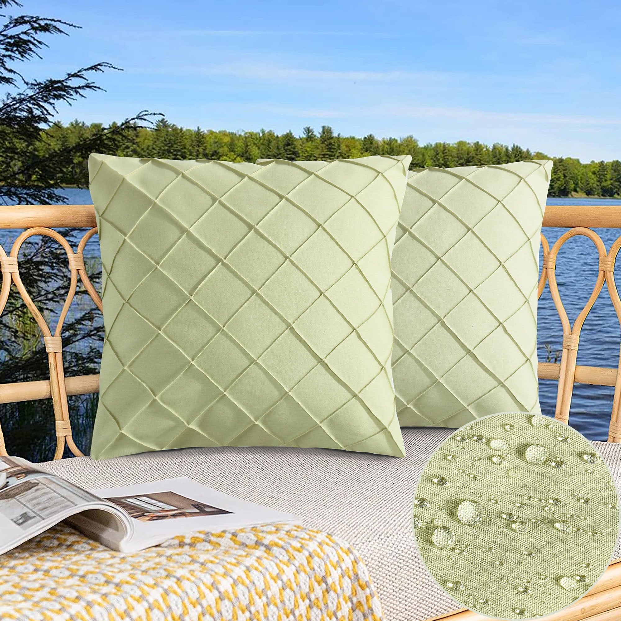 HIG Pack of 4 Waterproof Outdoor Pillow Covers with Hand Pleated - 20x20 inch