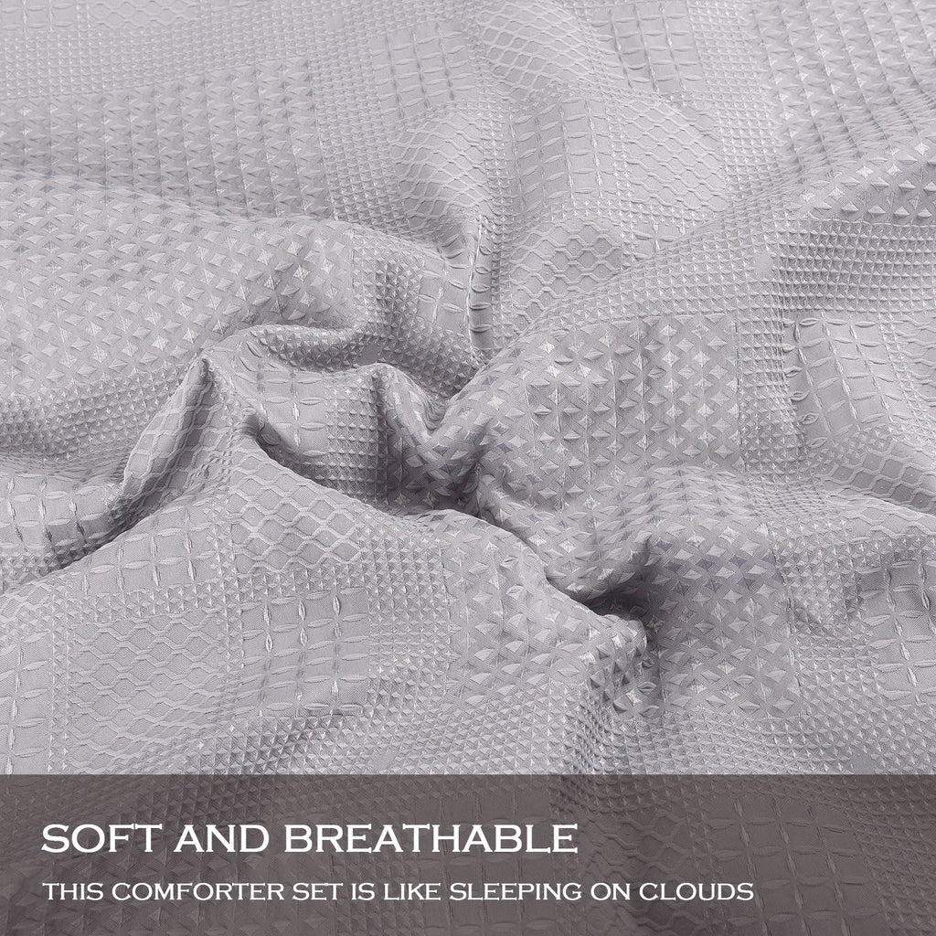 3 Pieces Textured Waffle Weave Comforter Set with Geometric Jacquard Pattern (Borya)