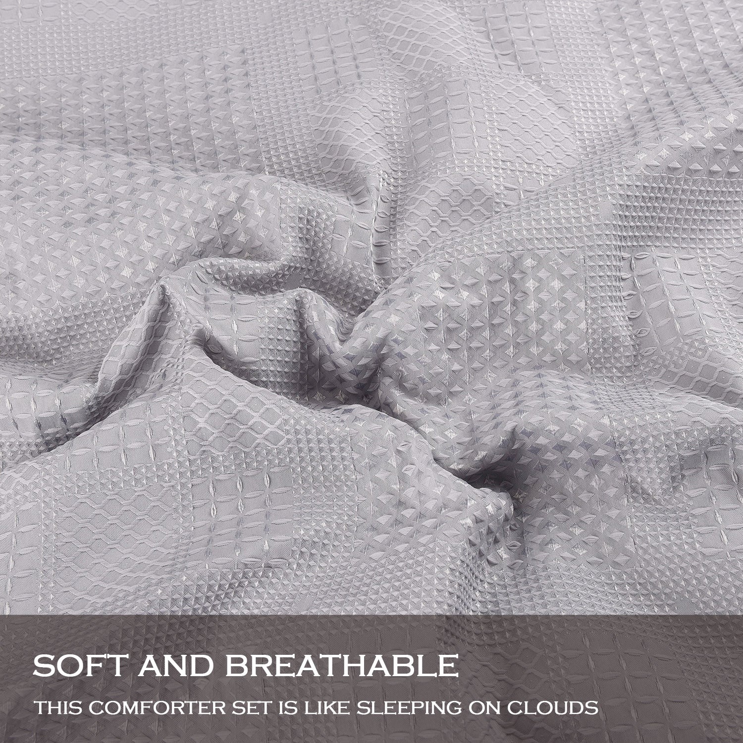 3 Pieces Textured Waffle Weave Comforter Set with Geometric Jacquard Pattern (Borya)