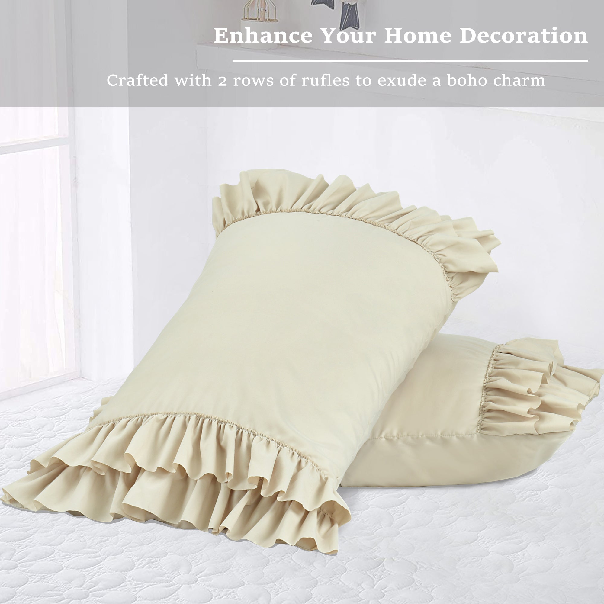 2 Piece Handcraft Chic Ruffle French Country Style Pillow Shams