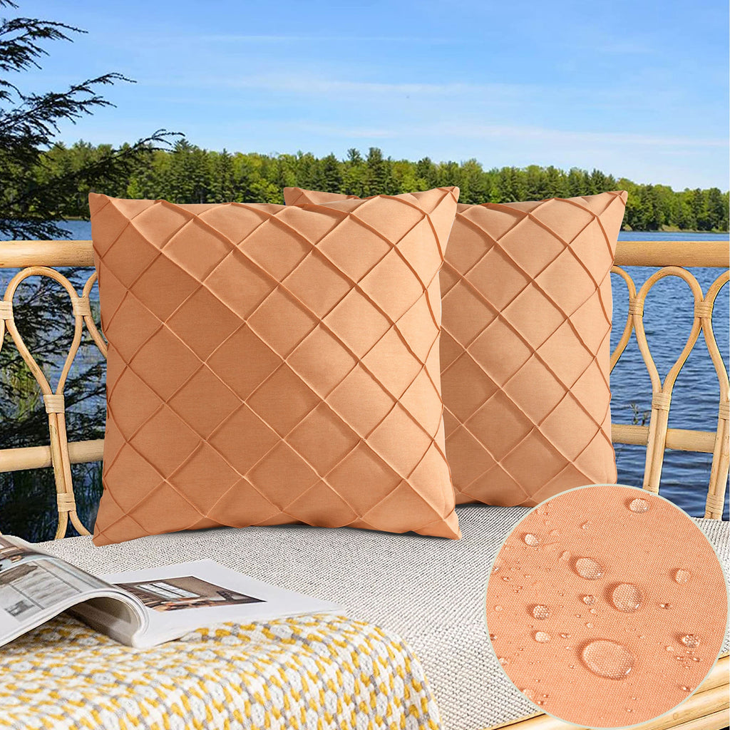 HIG Pack of 4 Waterproof Outdoor Pillow Covers with Hand Pleated - 20x20 inch